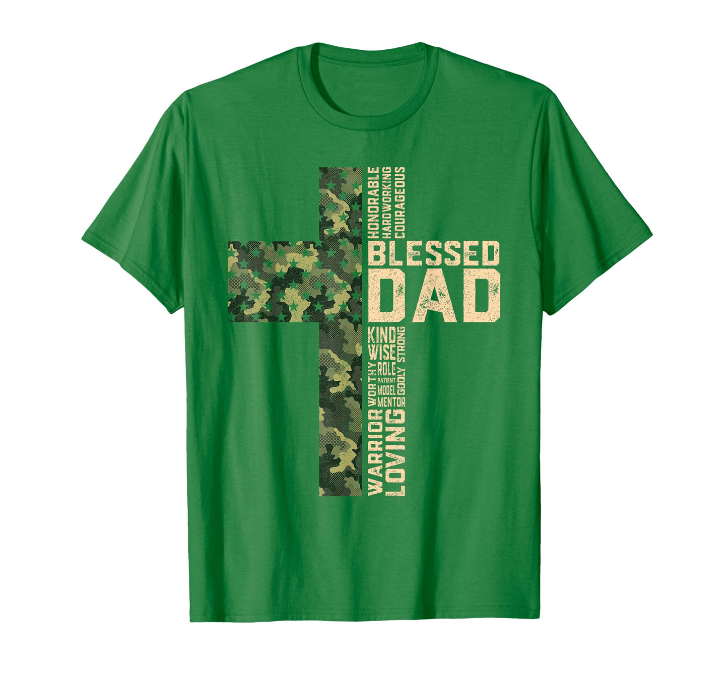 Christian Blessed Dad Camo Flag Cross Religious Father's Day T-Shirt