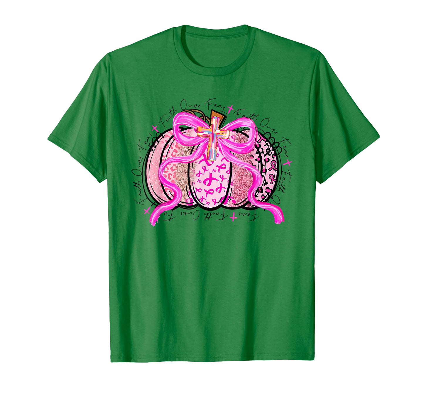 Faith Over Fear Preppy Pumpkin Christian Breast Cancer Fall T-Shirt