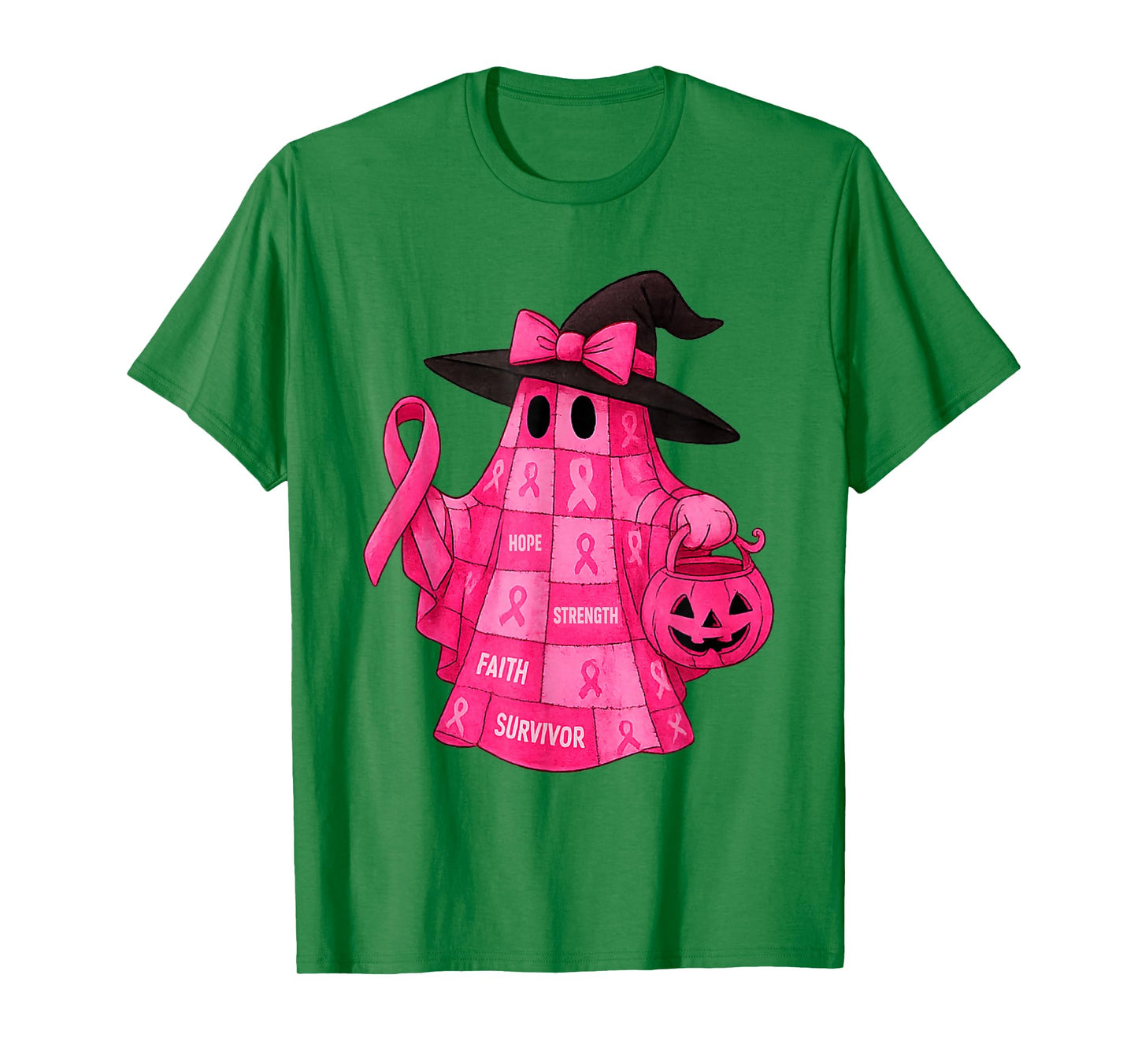 Breast Cancer Awareness Ghost Pink Ribbon Patchwork Ghost T-Shirt