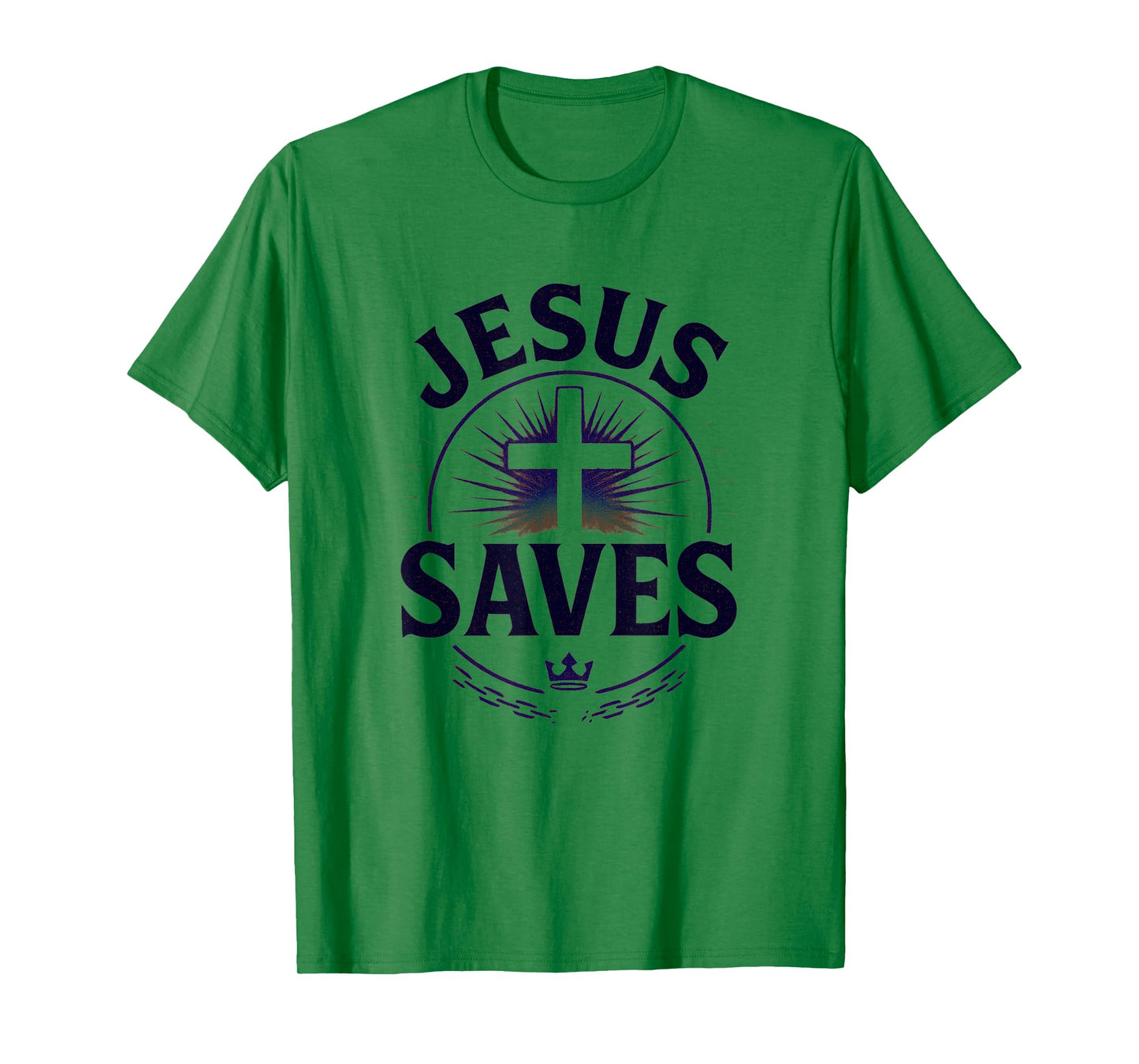 Jesus Saves Cross Chain Broken Crown Distressed Look T-Shirt