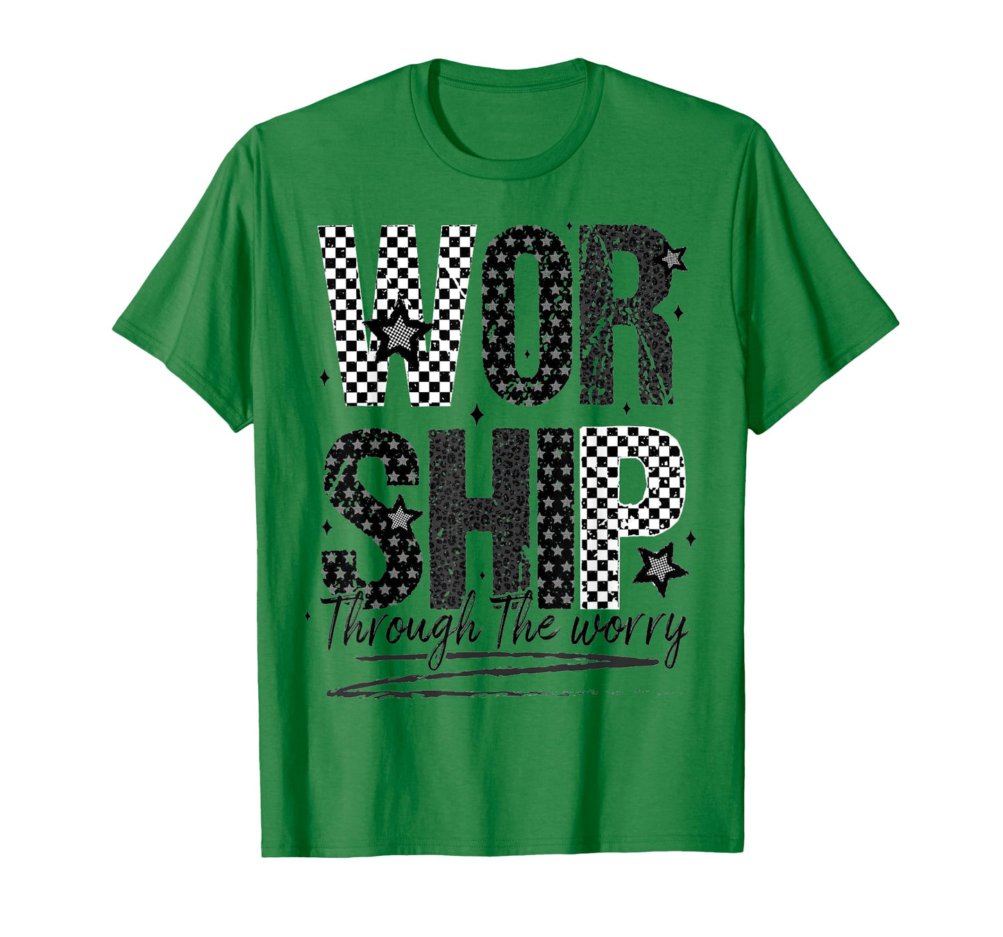 Worship Through The Worry Jesus Bible Verse Checkered T-Shirt