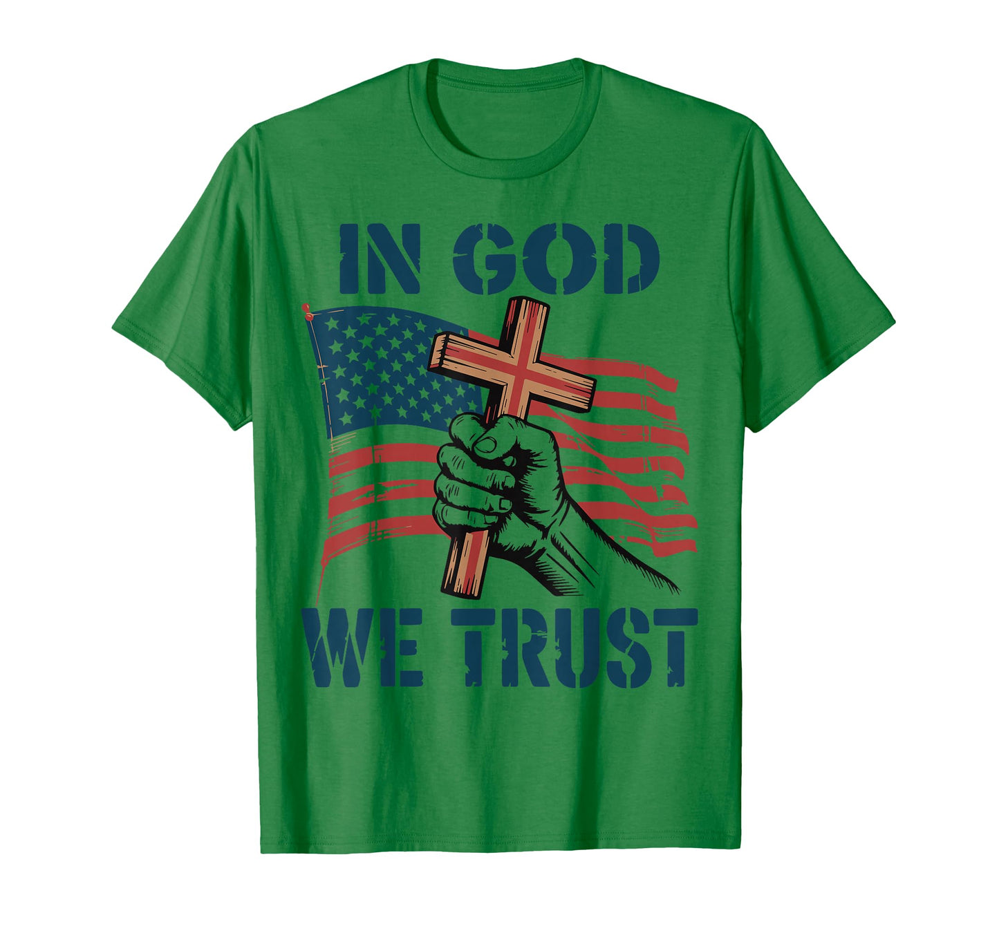 Mens in God We Trust American Flag Christian Patriotic Cross T-Shirt