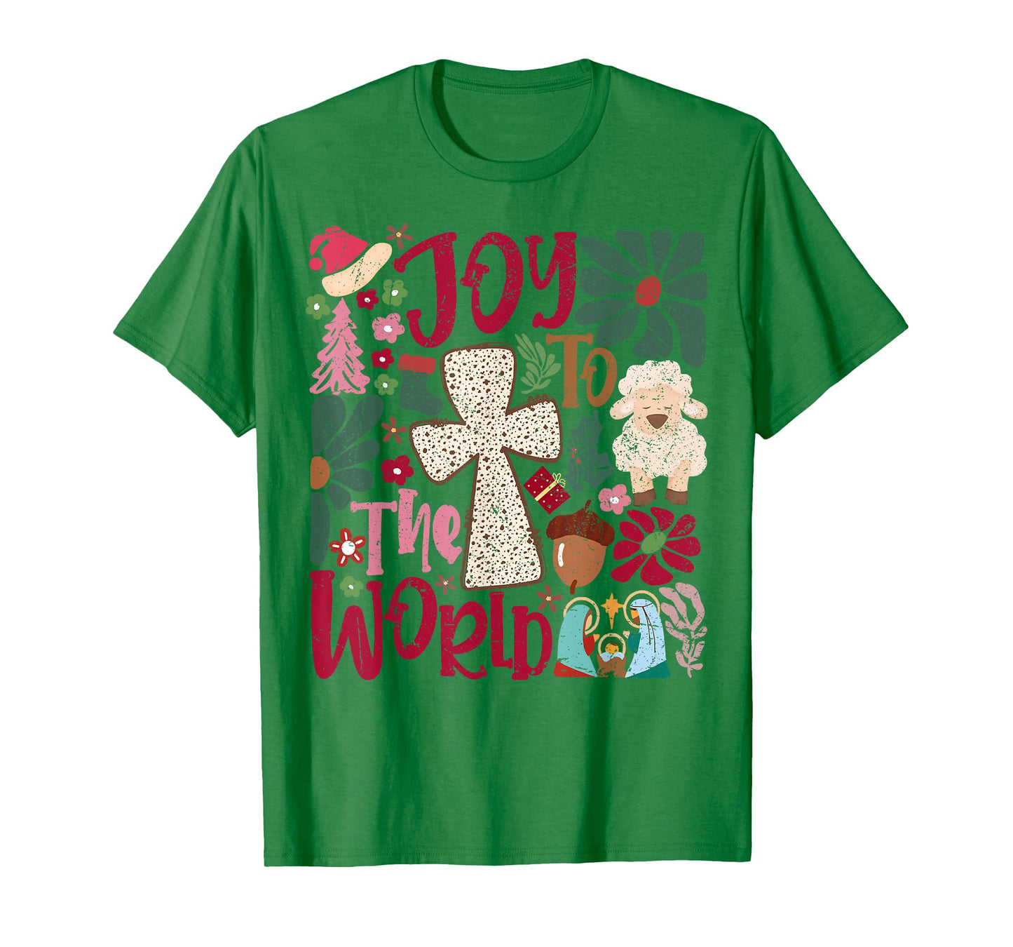 Joy to the World Christmas Nativity Scene Boho Flower T-Shirt