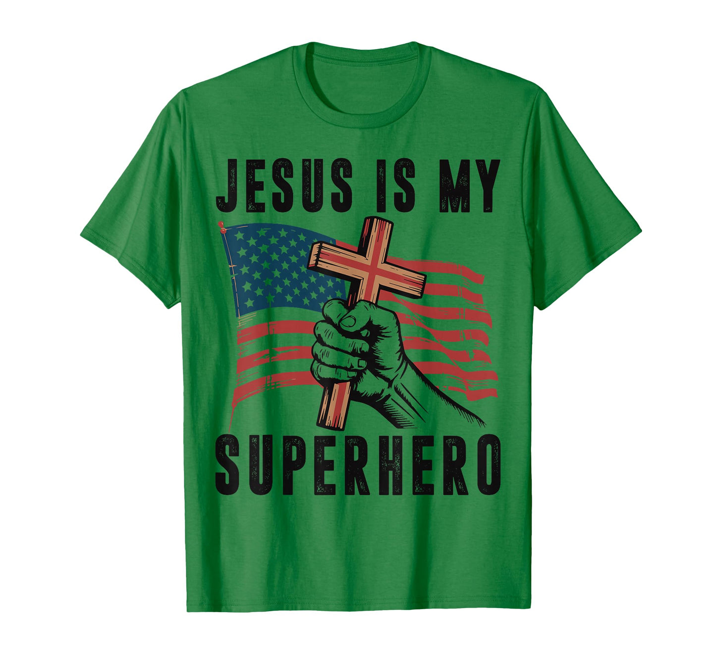 Jesus My Superhero Christian Patriotic Cross American Flag T-Shirt