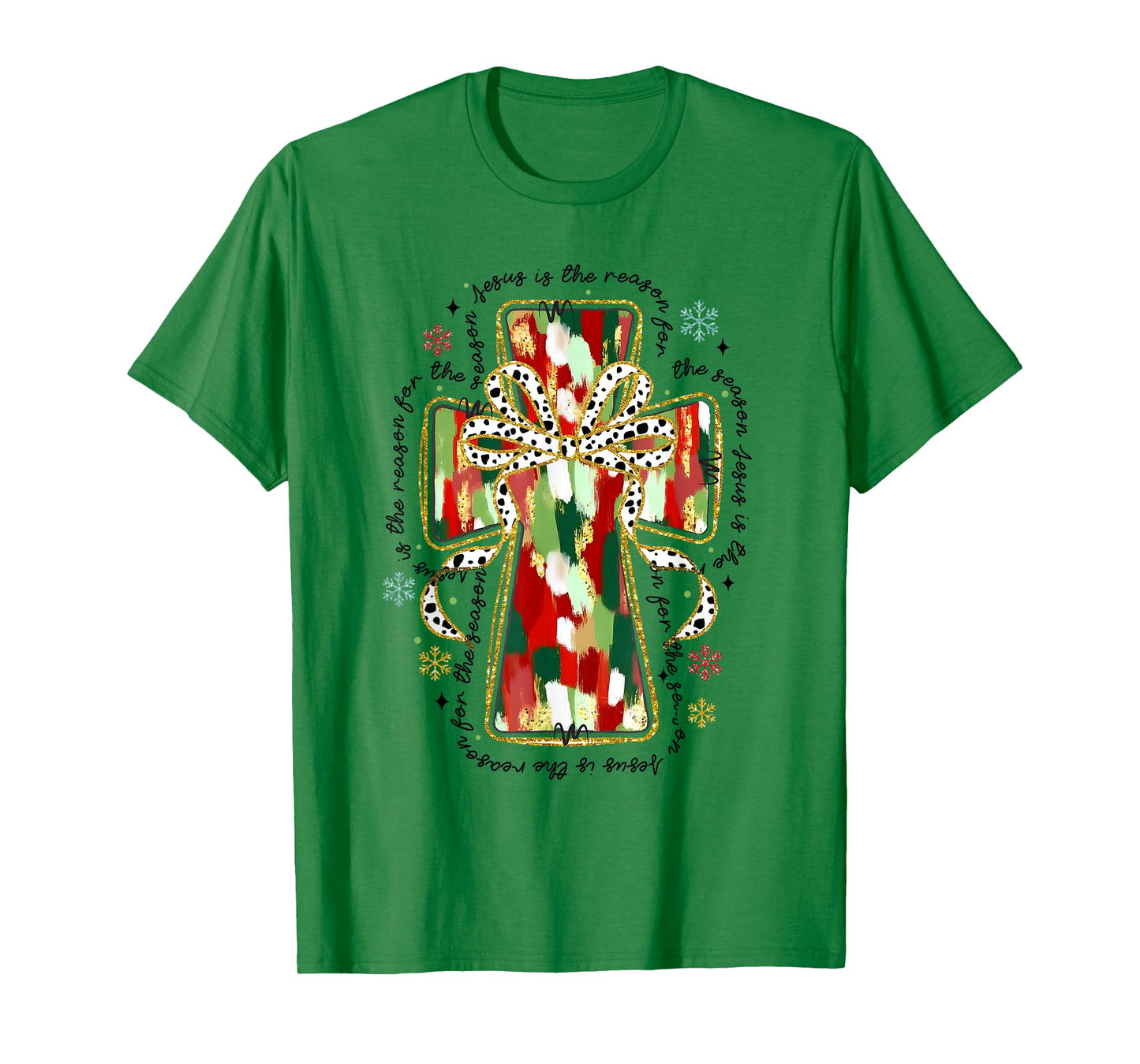 Christmas Jesus is the Reason Christian Cross Coquette Bow T-Shirt