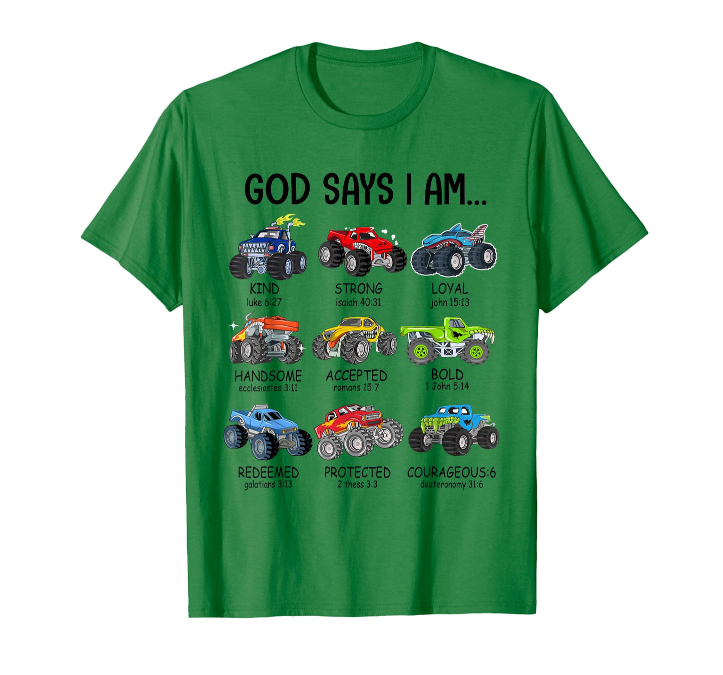 God Says I Am Funny Monster Truck Christian Bible Kids Boys T-Shirt