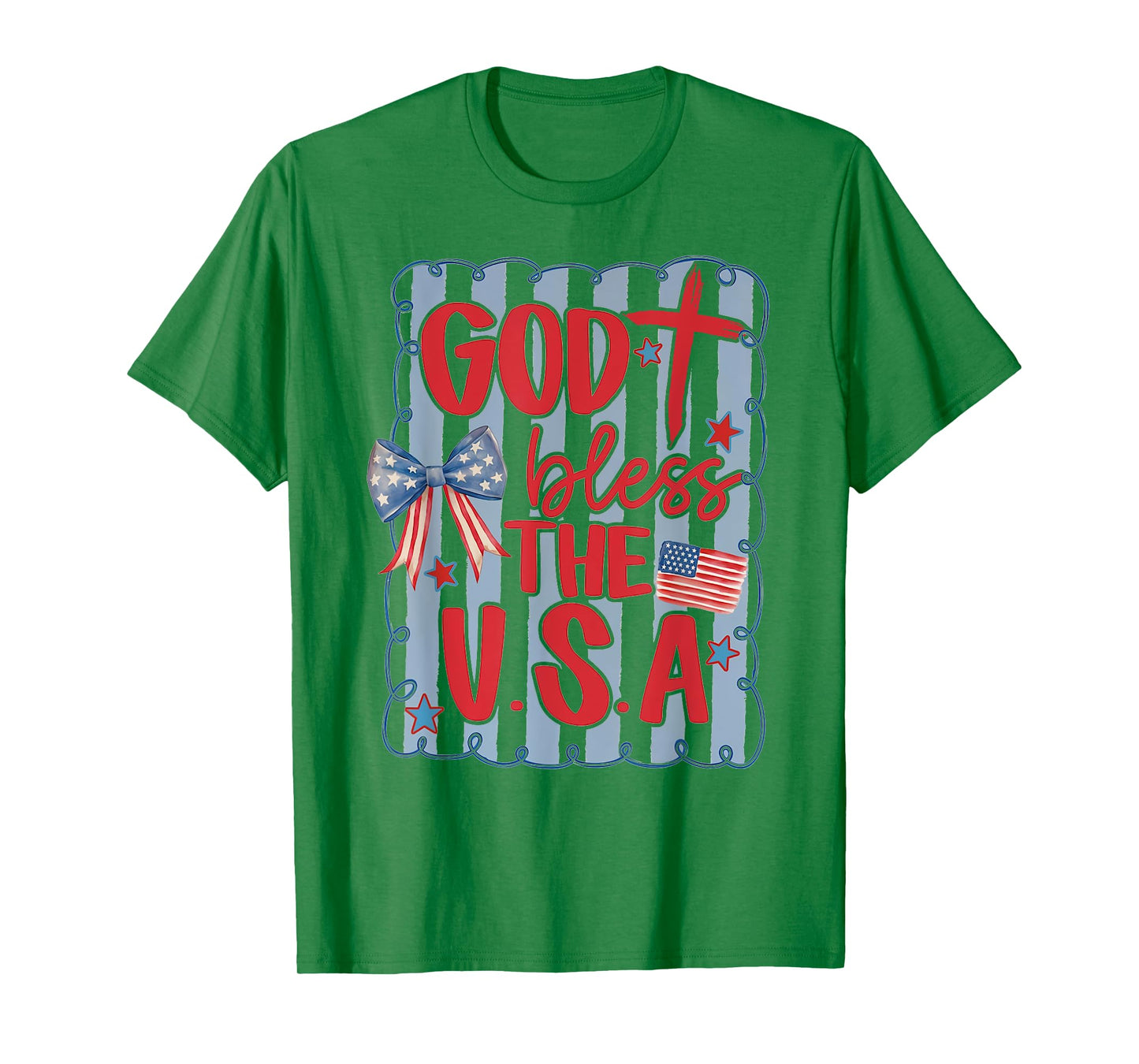 God Bless The USA Blue American Flag 4th Of July Patriotic T-Shirt