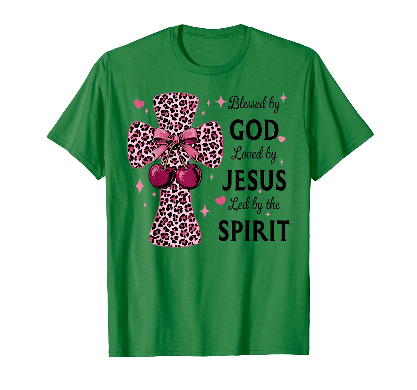 Blessed by God Loved by Jesus Coquette Leopard Cross T-Shirt