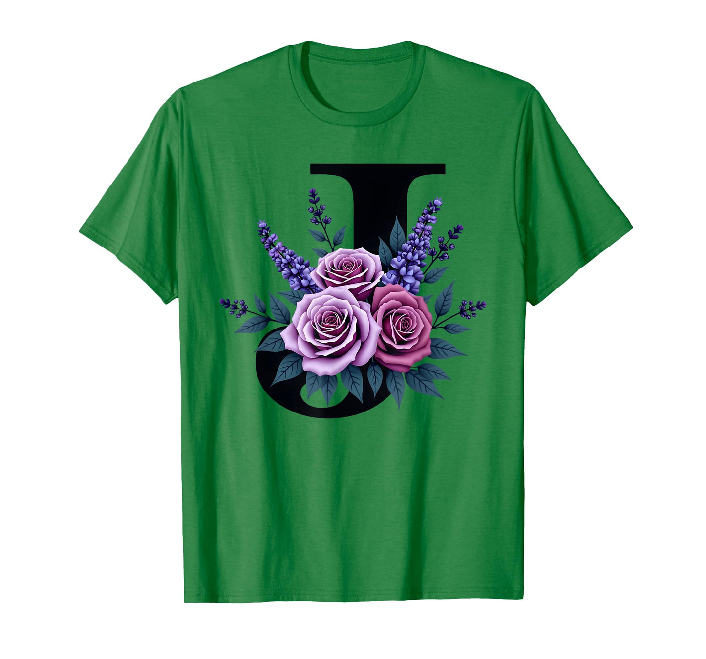 monogram initial name letter J purple roses lavender flowers T-Shirt