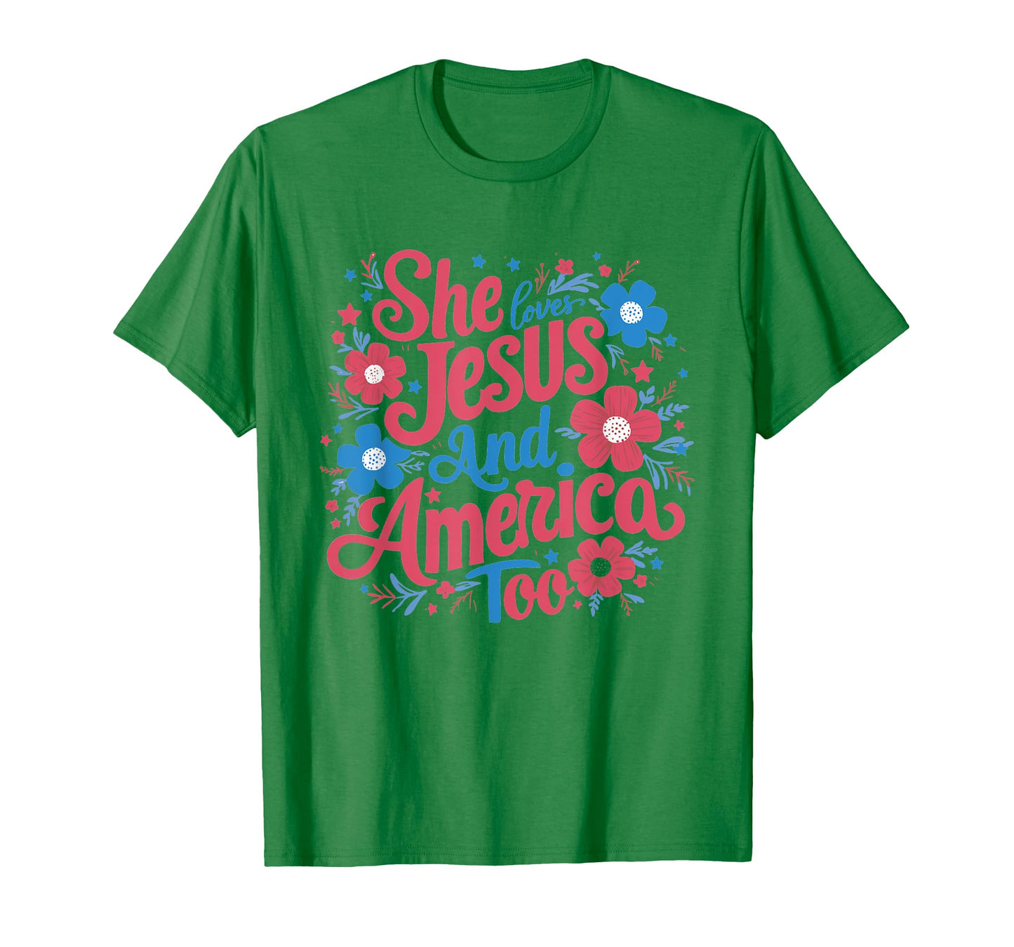 Retro She Loves Jesus and America Too Flowers 4th of July T-Shirt