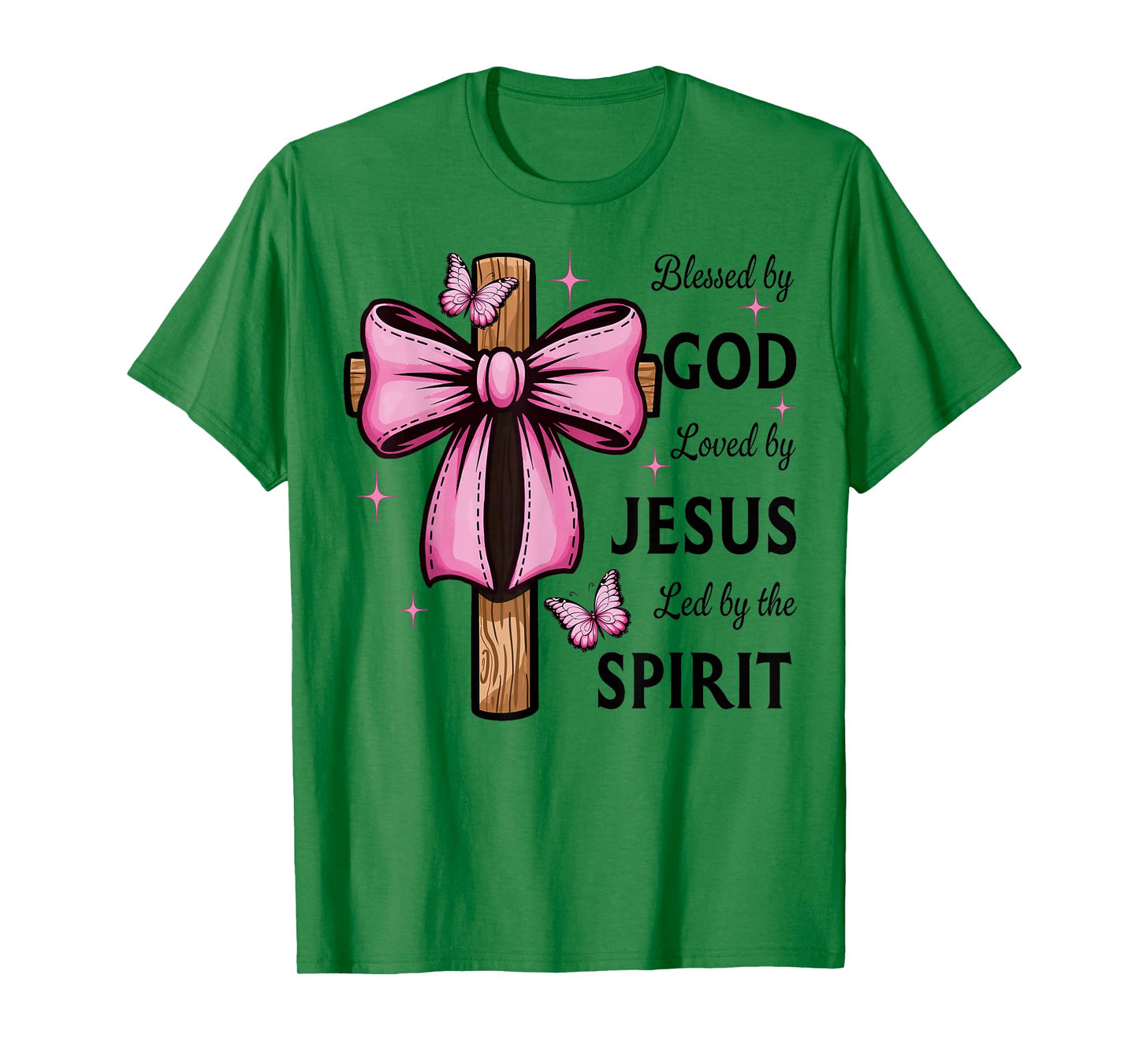 Blessed by God Loved by Jesus Pink Coquette Bow And Cross T-Shirt