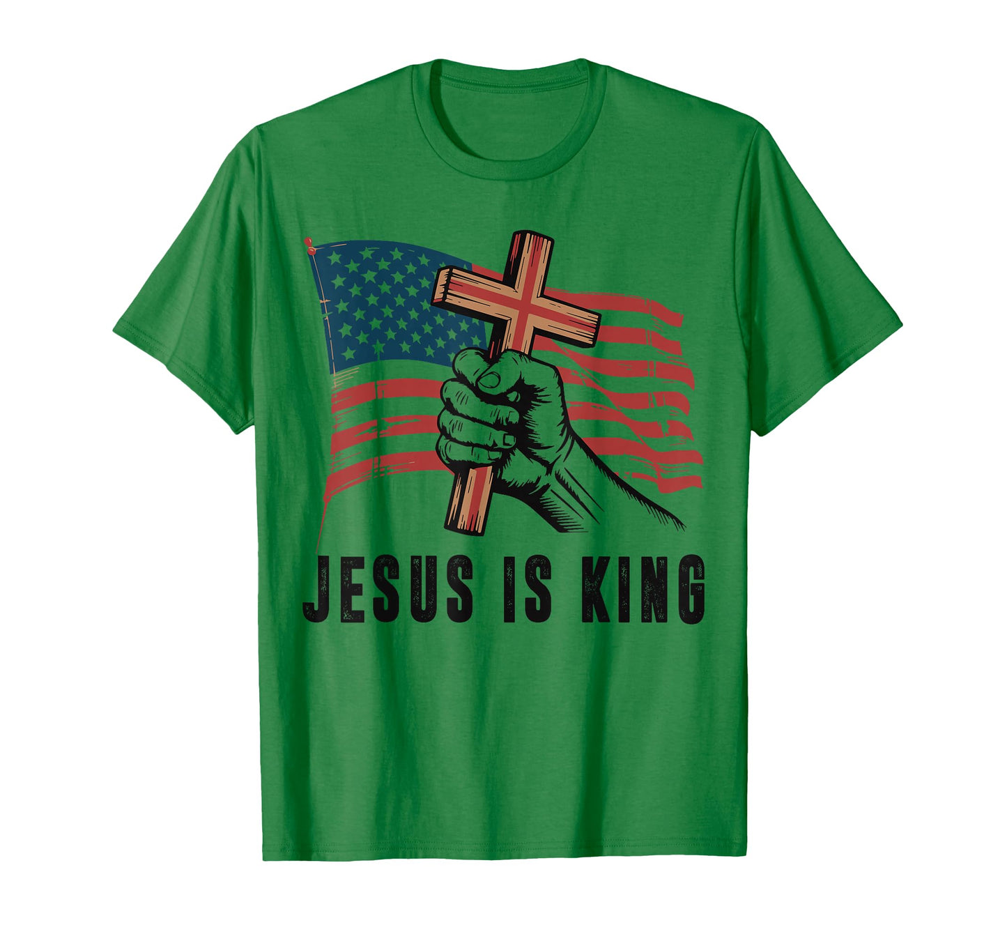 Mens Jesus is King Christian Patriotic Cross American Flag T-Shirt