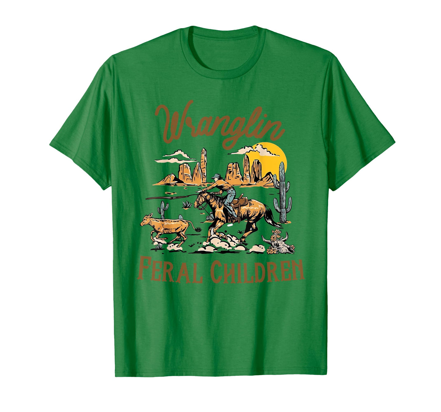 Wrangling Feral Children Quote Humor Cowboy Kids Boys Retro T-Shirt