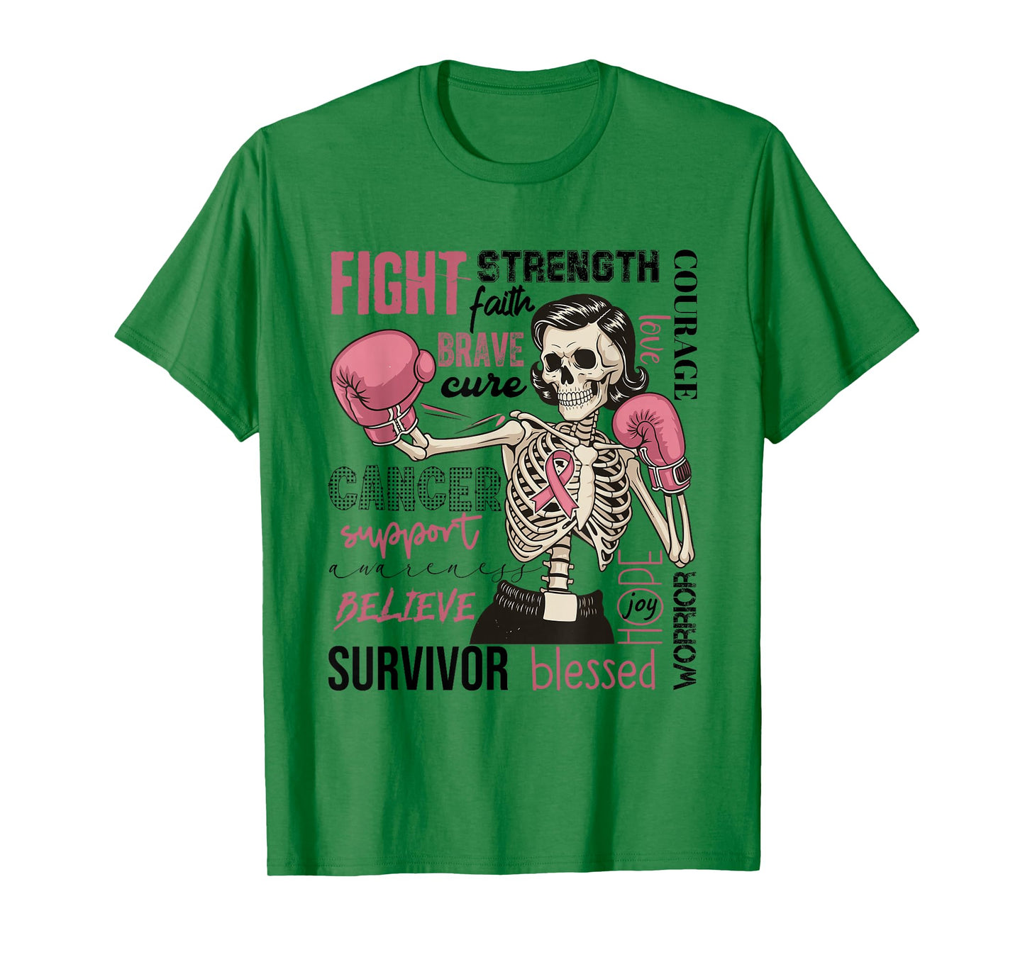 Breast Cancer Awareness Skeleton Fighter Boxing Support Girl T-Shirt