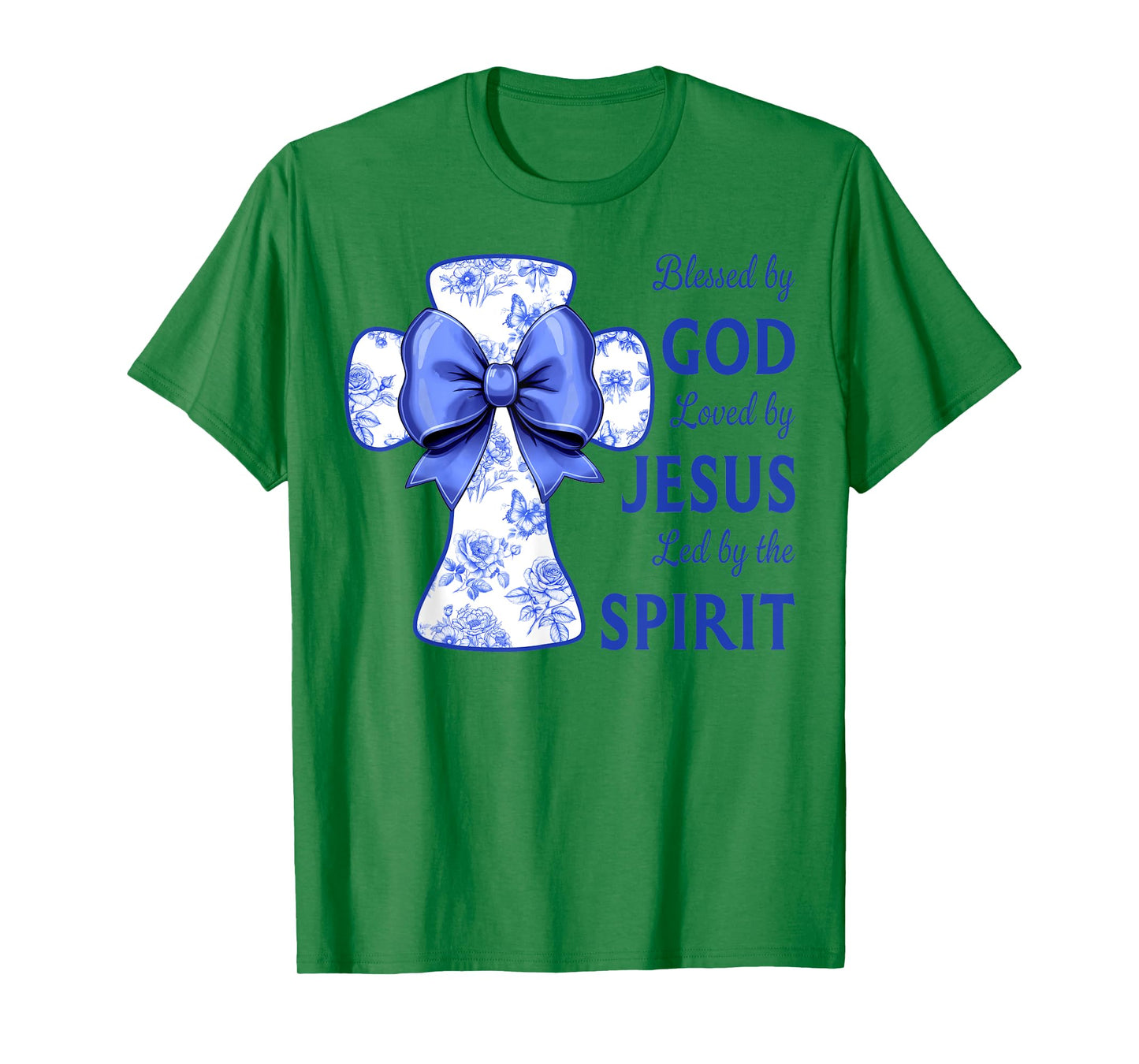 Blessed by God Loved by Jesus Blue Toile Cross Christian T-Shirt