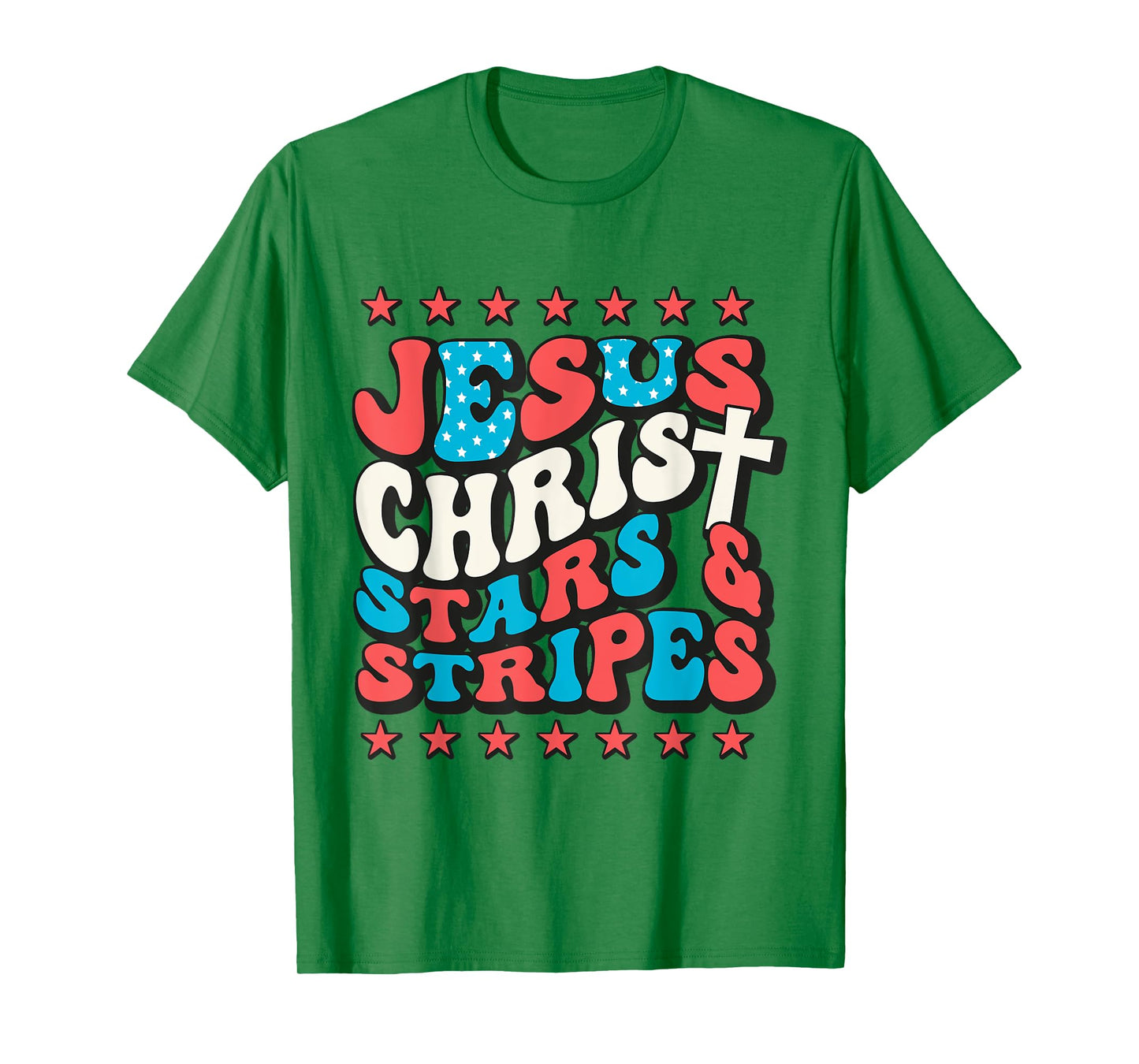 Jesus Christ Stars & Stripes Retro 4th of July Christian USA T-Shirt for Women Kids Men