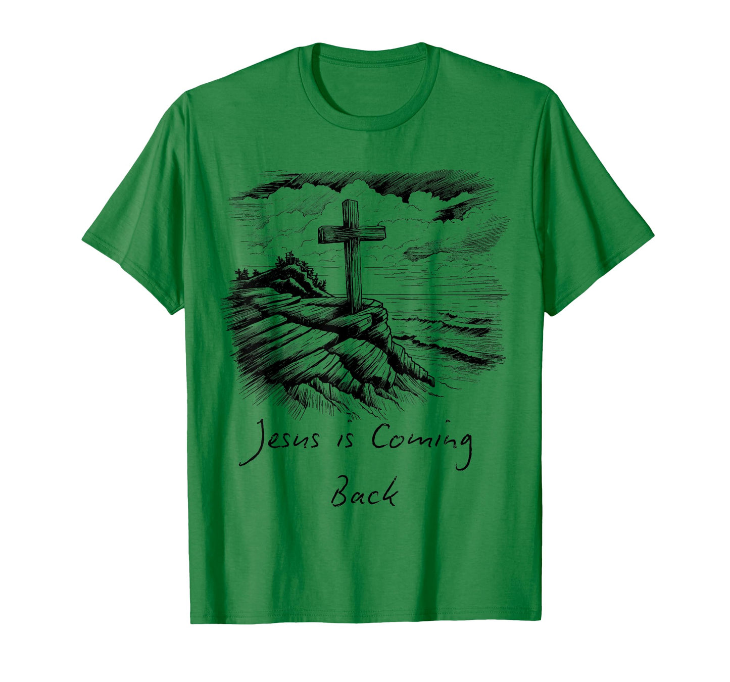 Jesus is coming Back sketch Drawing Cross Christian white T-Shirt