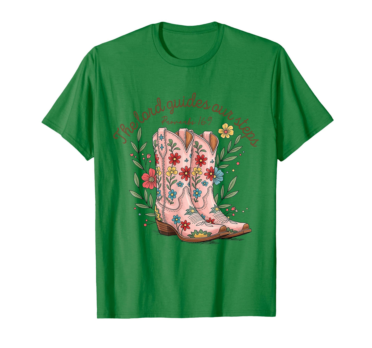 The Lord Guides Our Steps Western Cowboy Boots Bible Verse T-Shirt