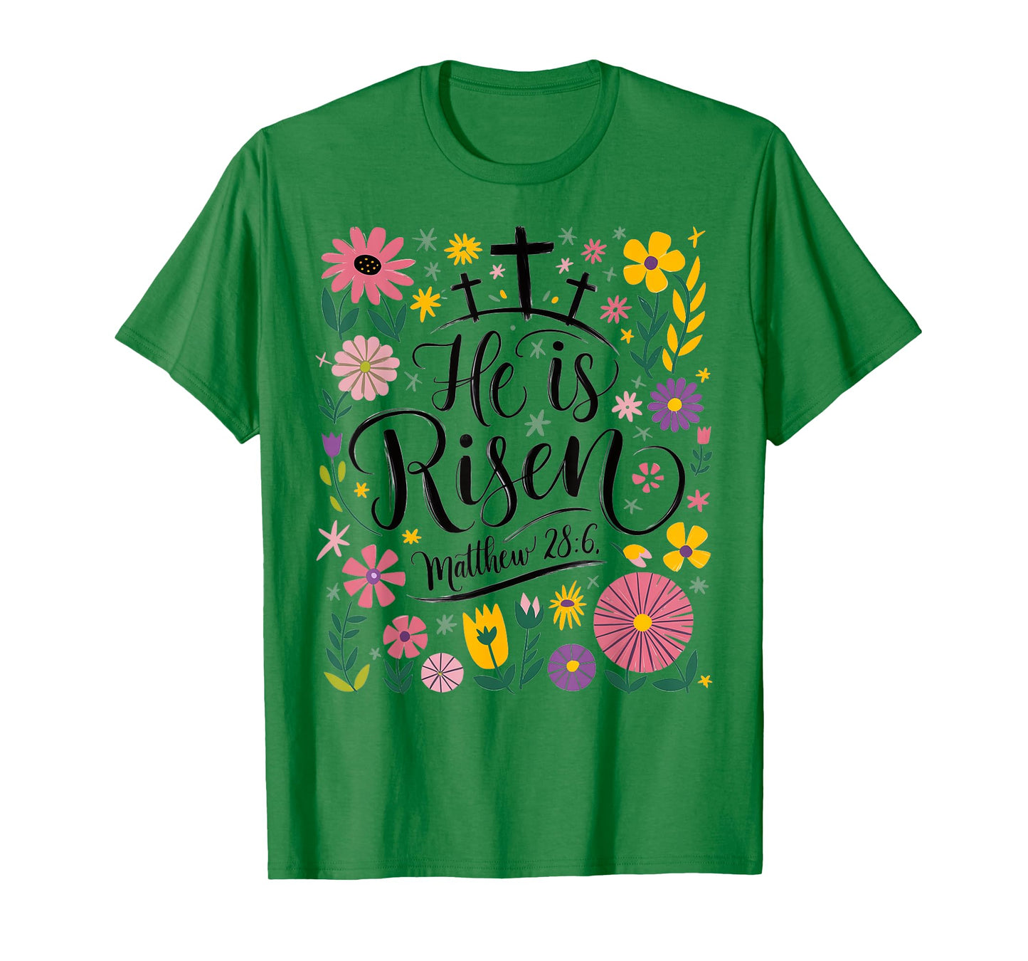 He Is Risen Jesus Christian Easter Flower Floral Women Girl T-Shirt