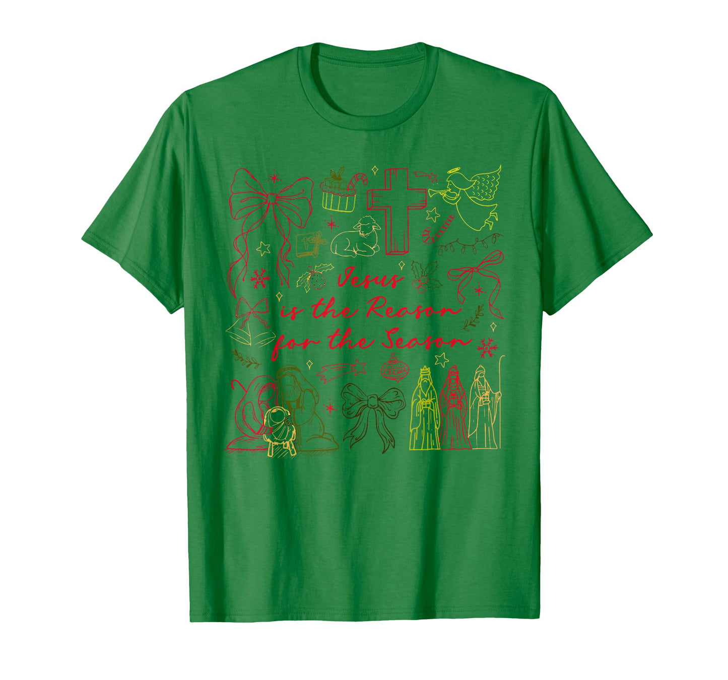 Jesus is The Reason Christian Cross Coquette Bow Christmas T-Shirt