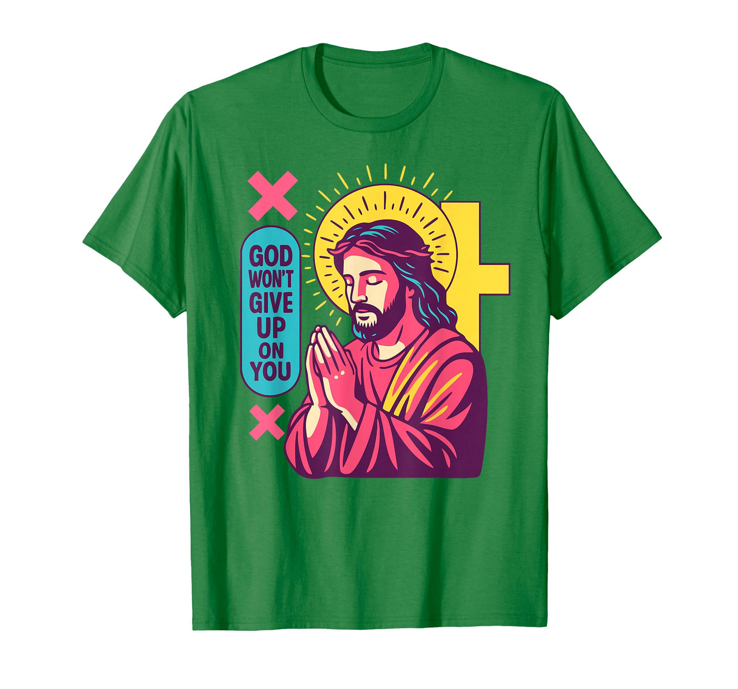 Jesus Anime Christian Manga Retro Faithwave Prayer Pink Art T-Shirt
