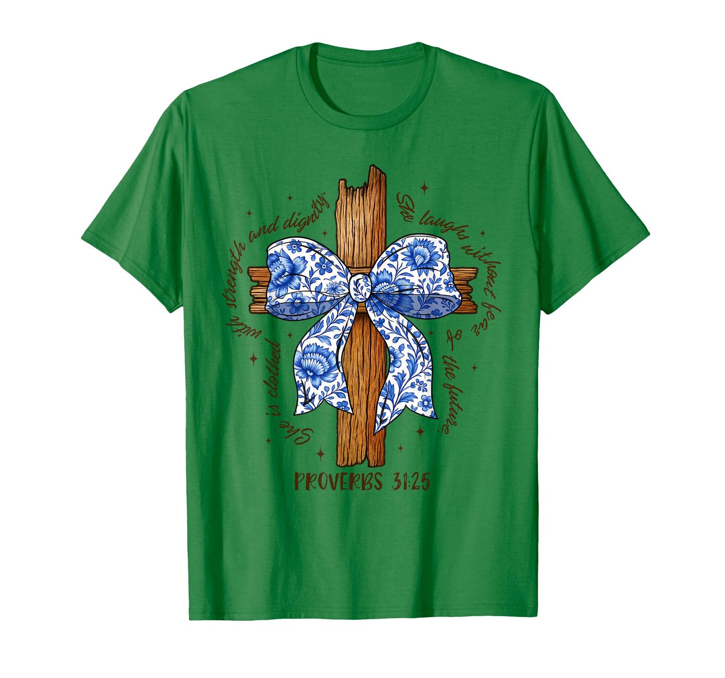 Christian Bible Blue Toile She Is Clothed With Strength T-Shirt