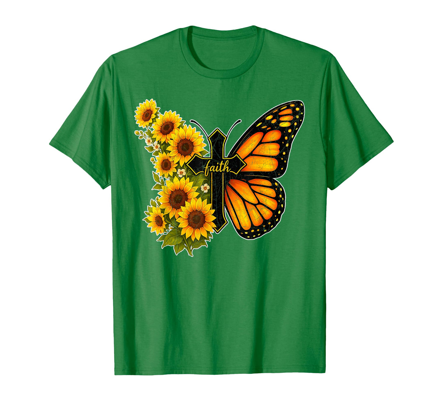 Faith Cross Vintage Sunflower Butterfly Christian T-Shirt