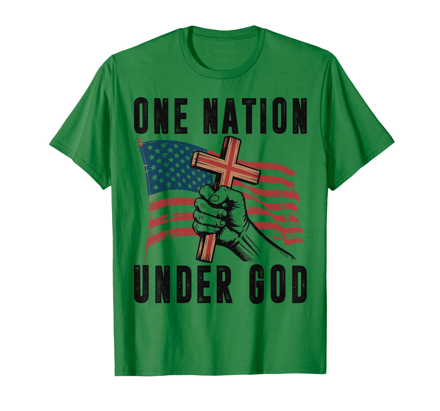 One Nation Under God Christian Patriotic Cross American Flag T-Shirt