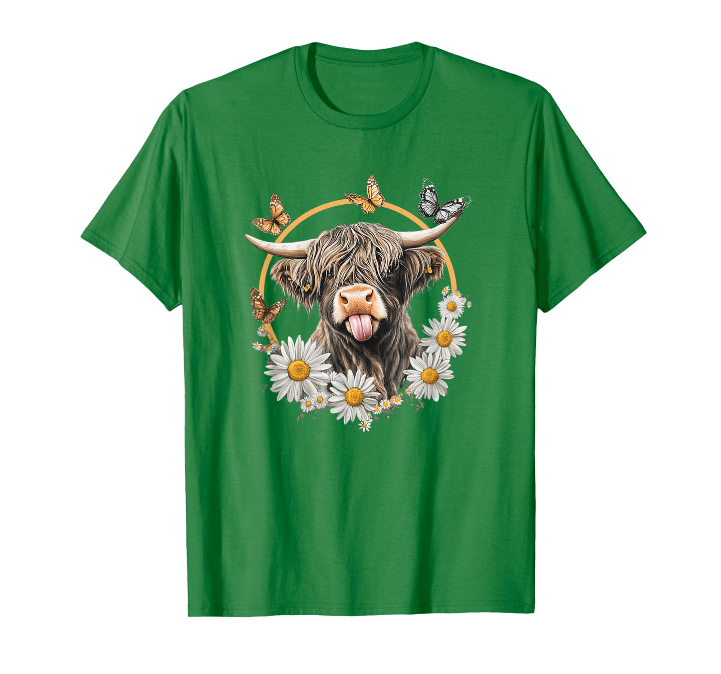 Highland Cow With Sunflower Daisies Butterflies Farm Western T-Shirt