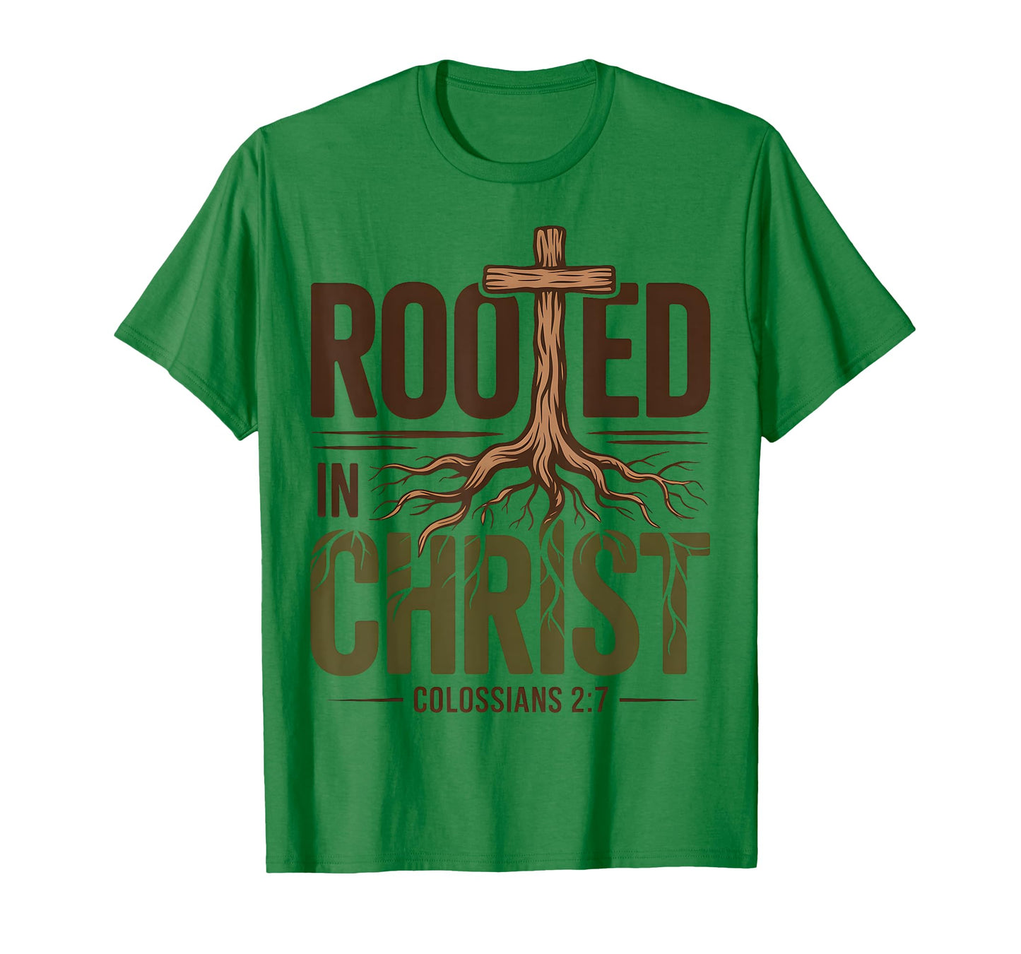 Rooted In Christ Jesus God Religious Cross Christian Faith T-Shirt