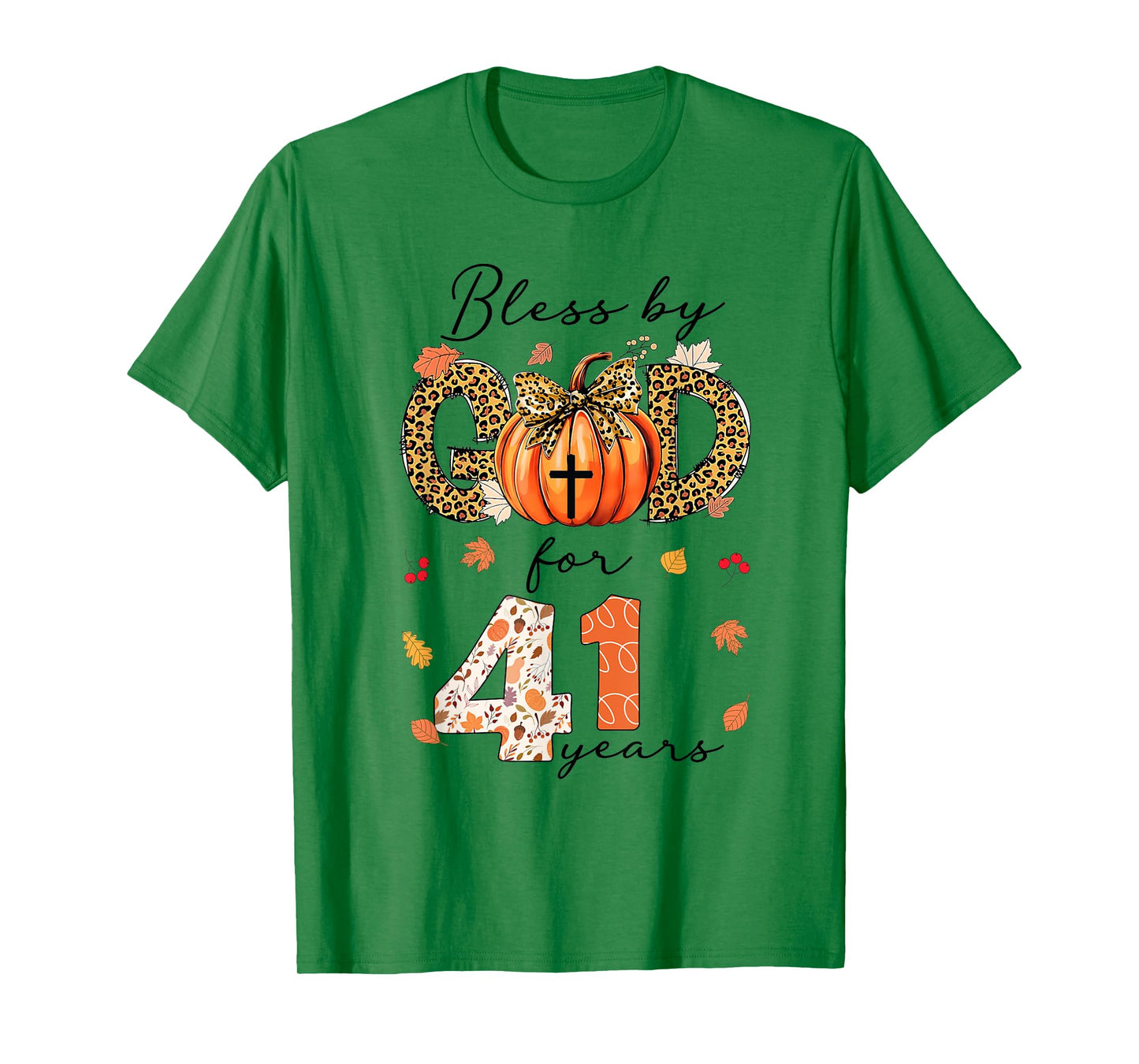 Blessed By God For 41 Years Old Woman Leopard Bow Pumpkin T-Shirt