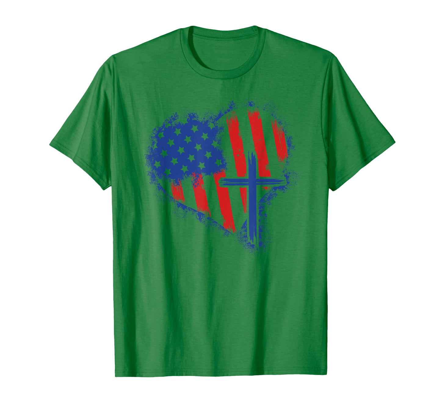 American Flag Heart Christian Cross Religious 4th of July T-Shirt