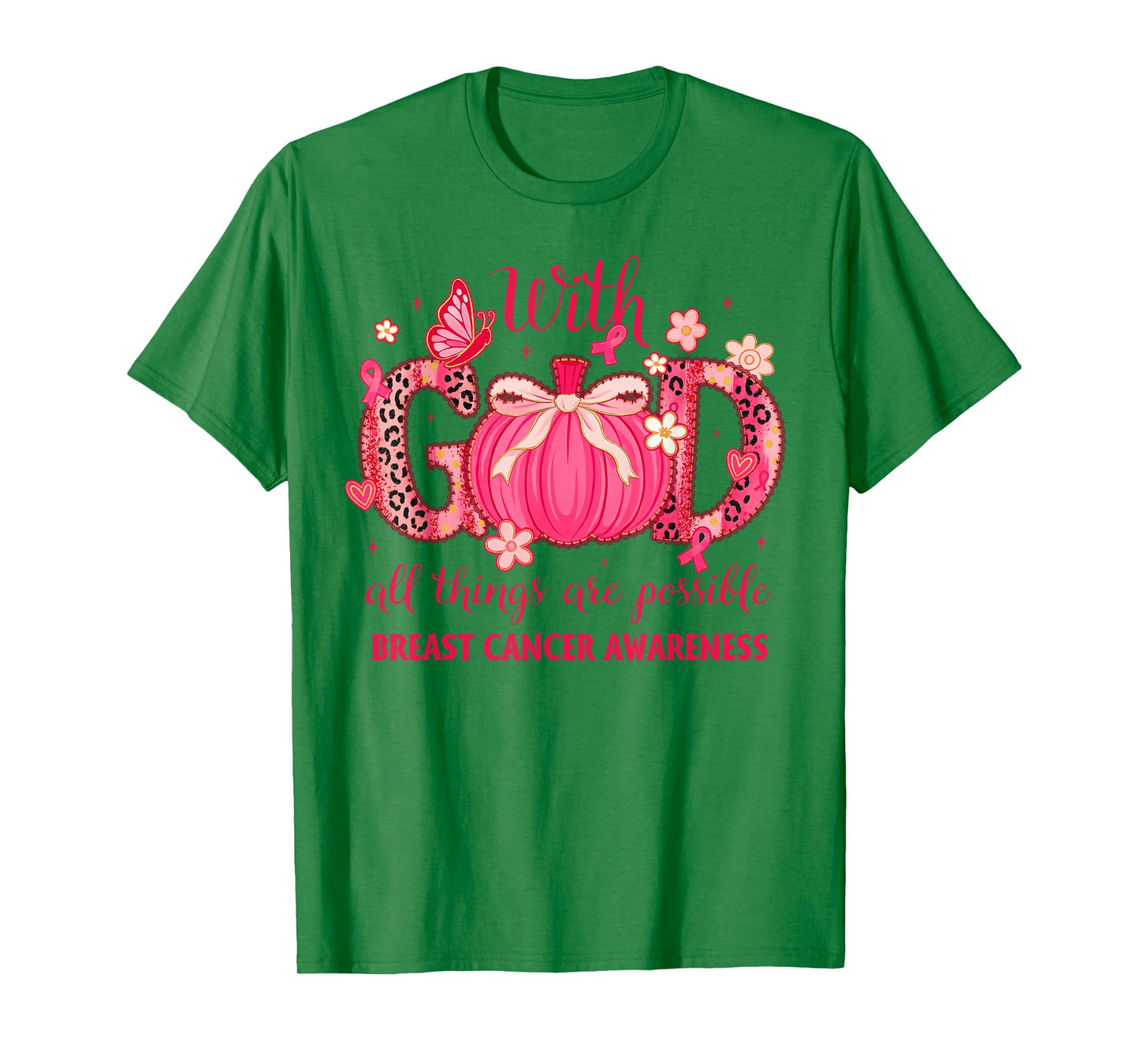 Breast Cancer Pumpkin with God All Things are Possible T-Shirt