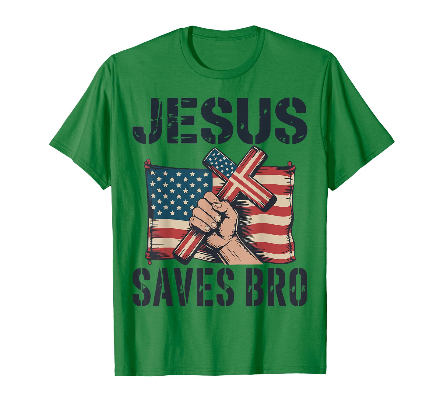 Jesus Save Bro American Flag Christian Patriotic Cross Faith T-Shirt