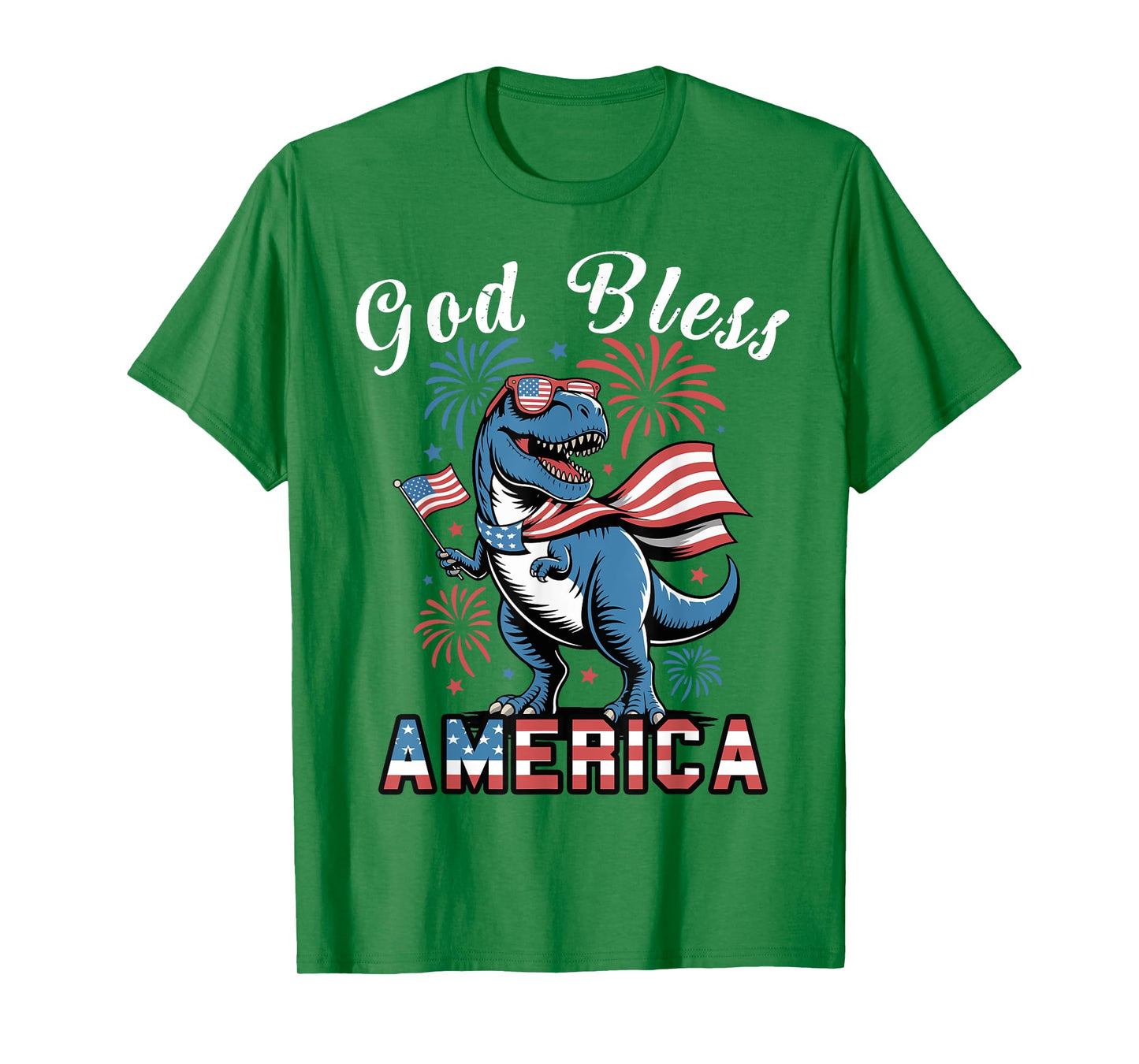 Toddler Boy God Bless America 4th July Dinosaur Patriotic T-Shirt