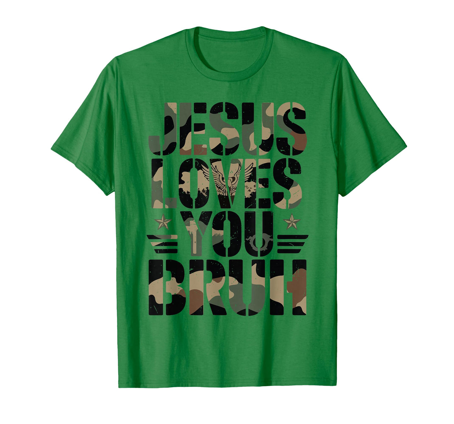 Camo Jesus Loves You Bruh Youth Boy Funny Christian Humor T-Shirt