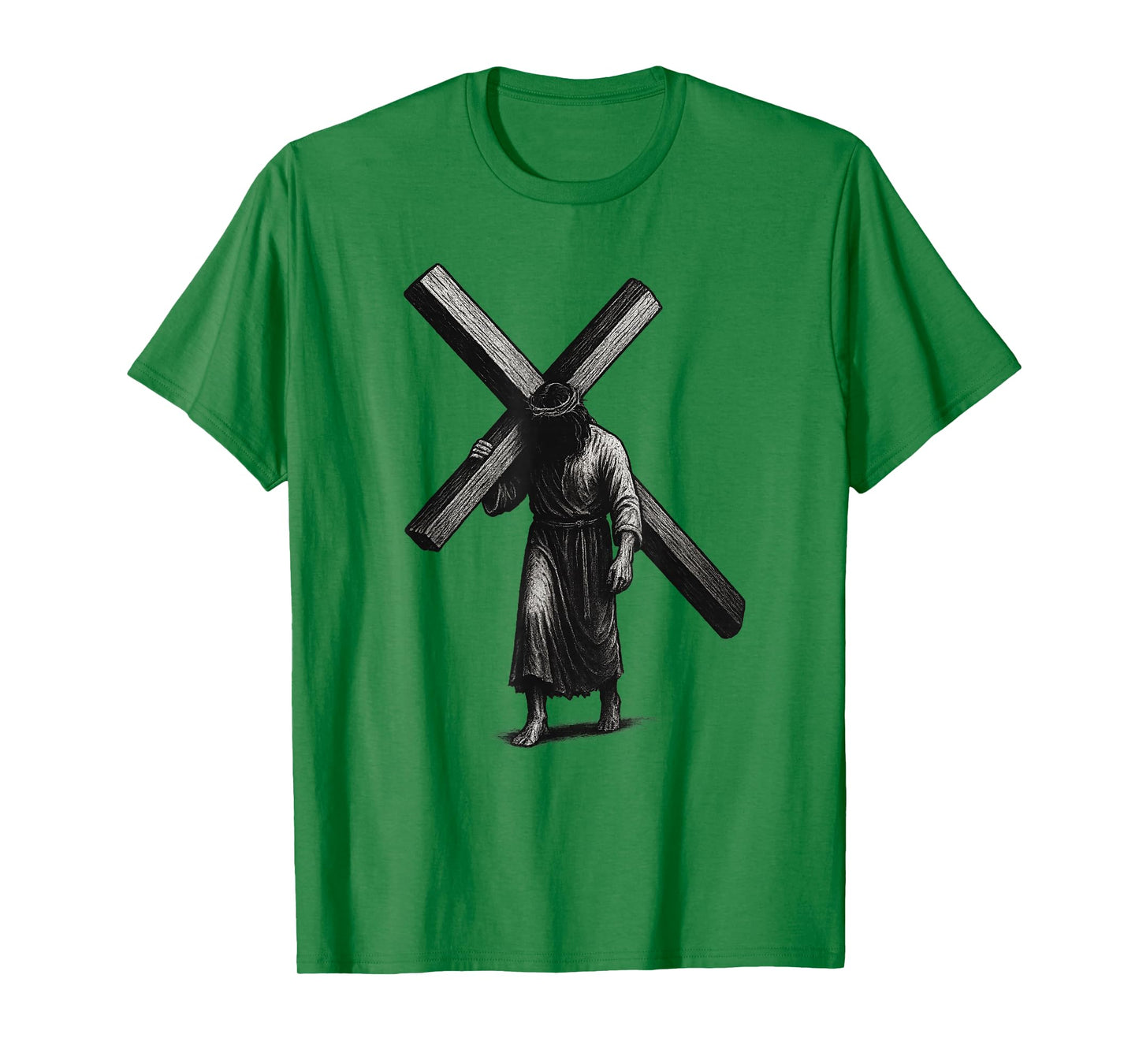 Jesus Carrying The Cross Hand Drawn Style Christian Art T-Shirt