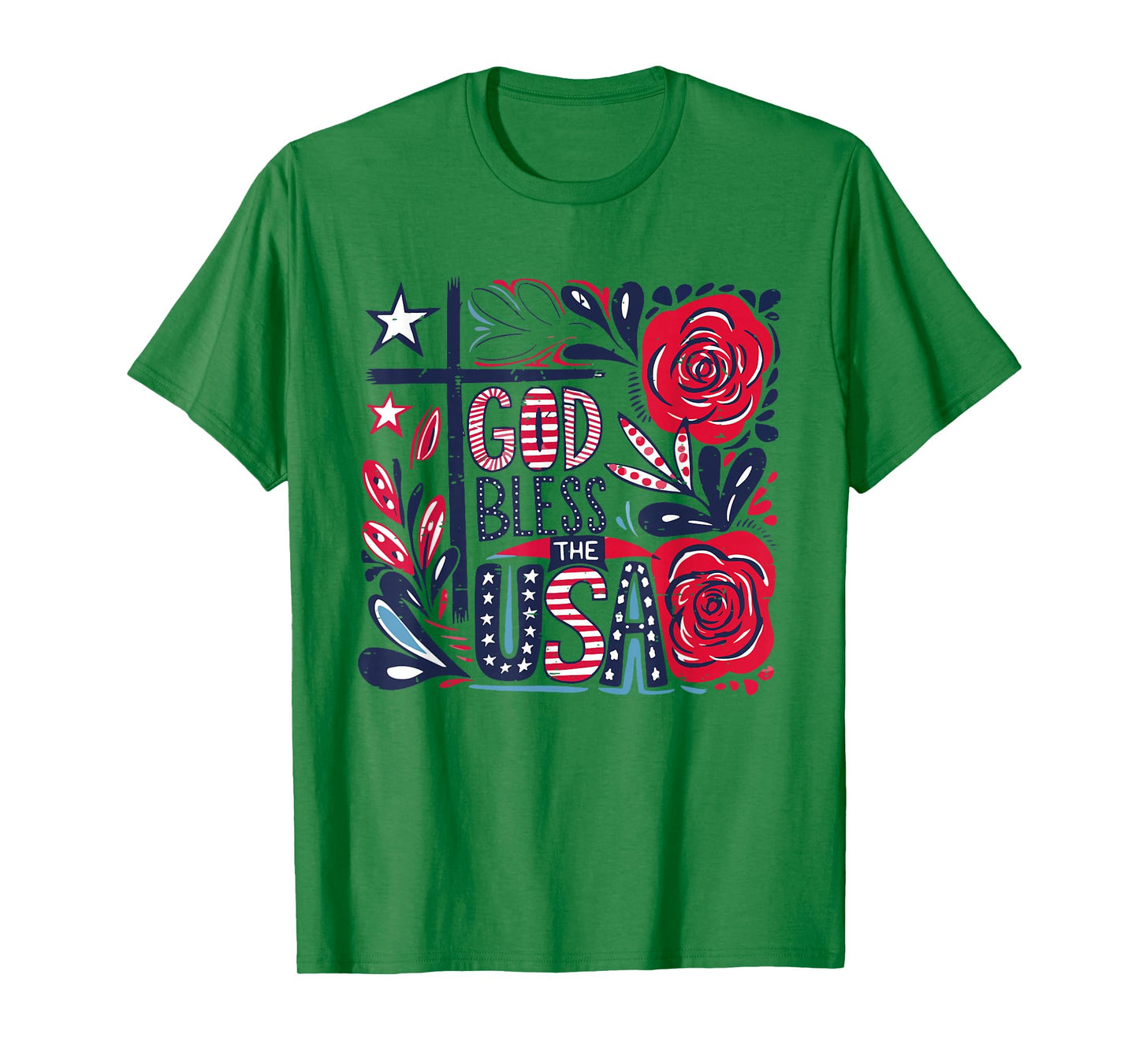 Retro Boho Floral God Bless The USA Christian 4th Of July T-Shirt