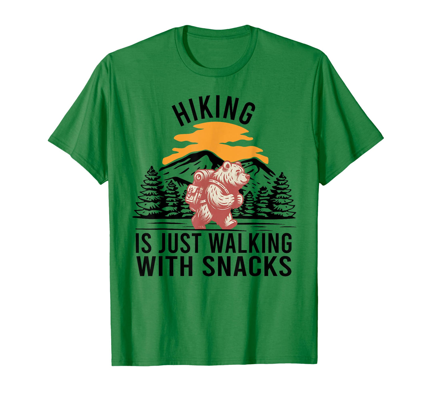 Hiking is Just Walking With Snacks Funny Bear Hiking Retro T-Shirt