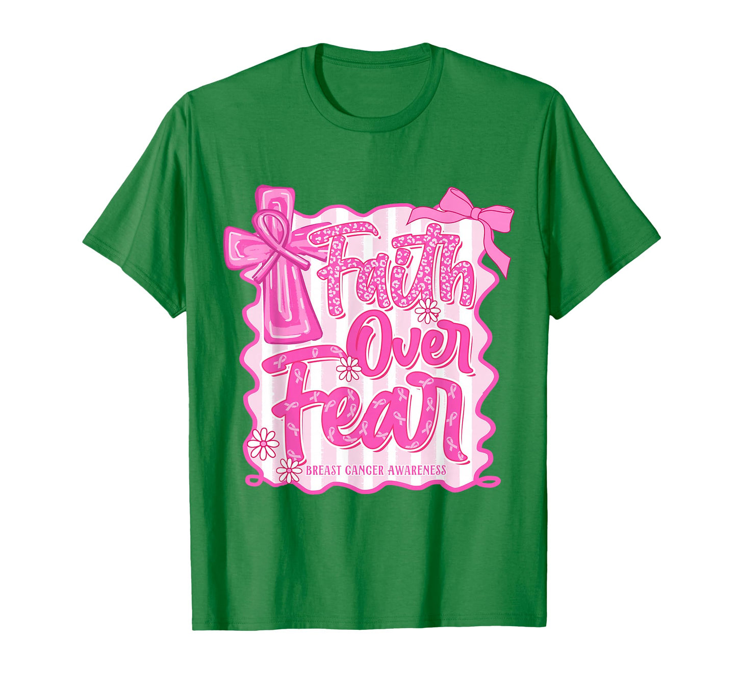 Faith Over Fear Preppy Bow Breast Cancer Warrior Christian T-Shirt