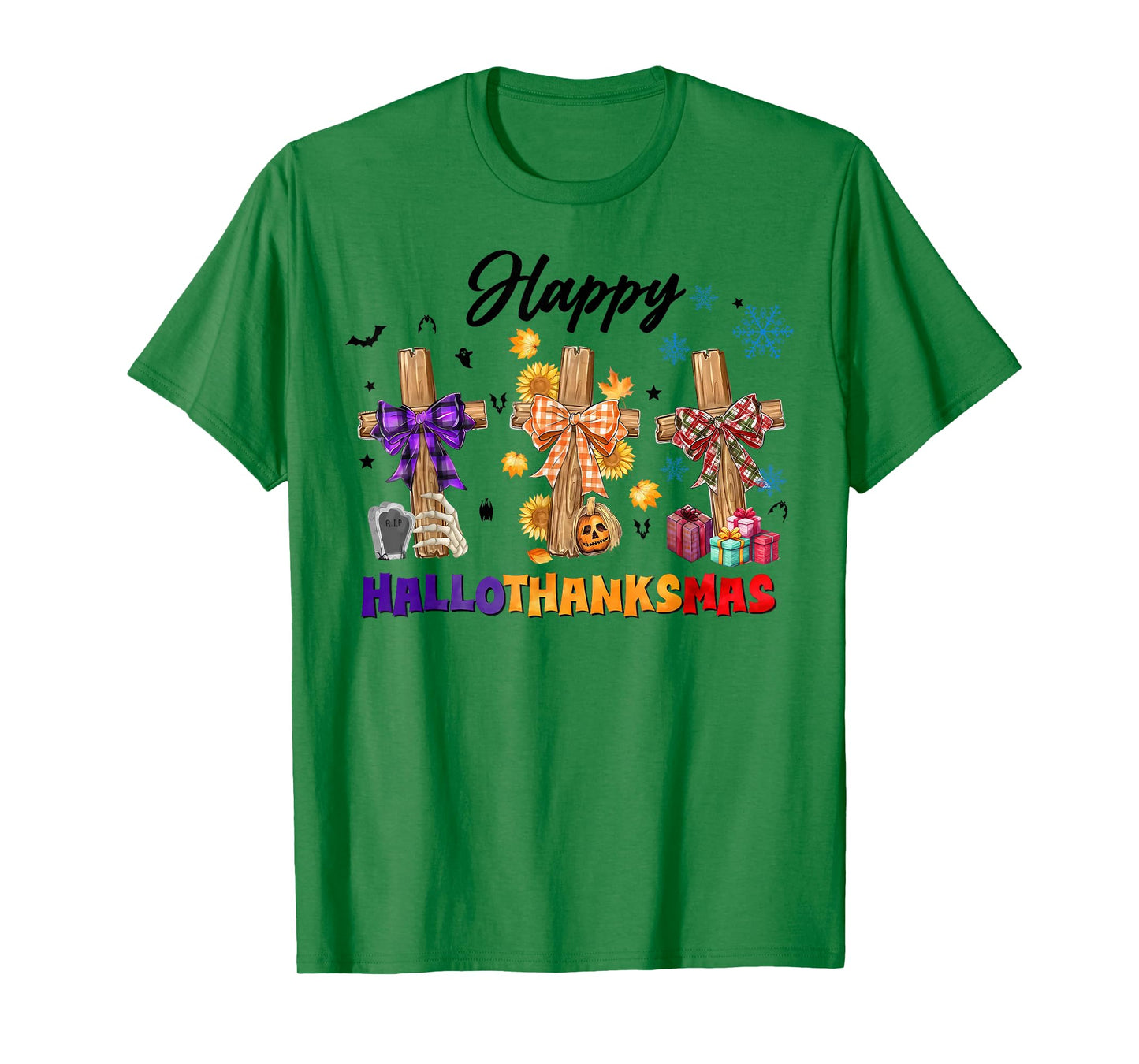 Happy Hallothanksmas Coquette Bow Cross Christian Jesus T-Shirt