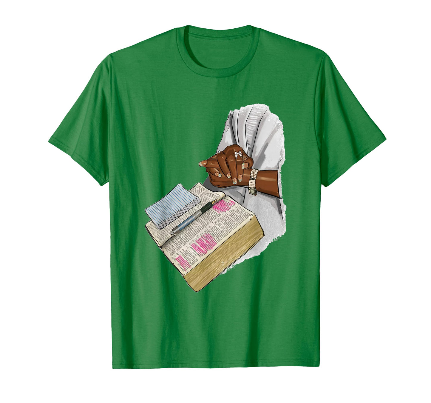 Hands Black Woman Praying Design Book Bible Religious Art T-Shirt