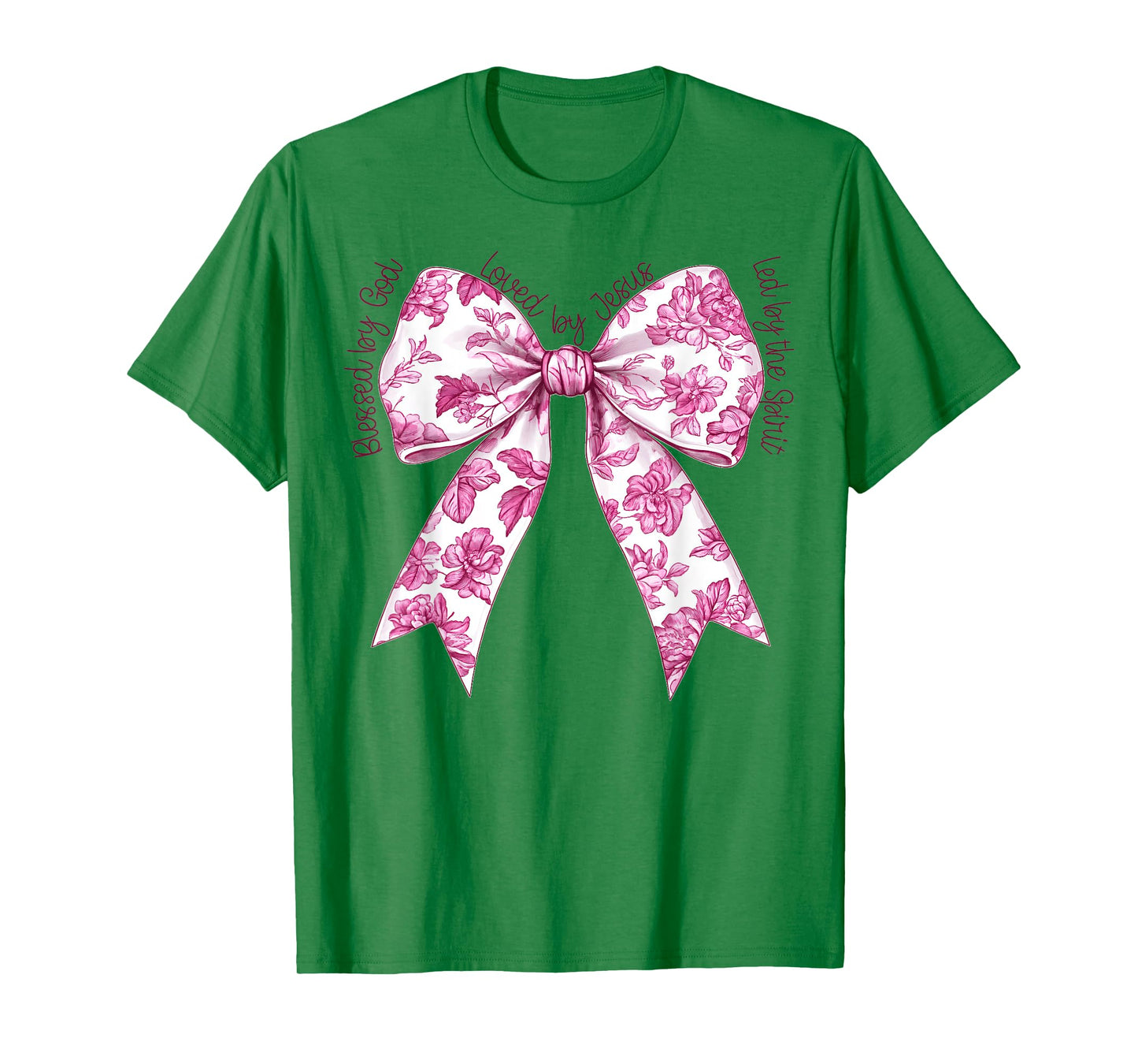 Blessed By God Loved By Jesus Pink Toile Coquette Bow T-Shirt