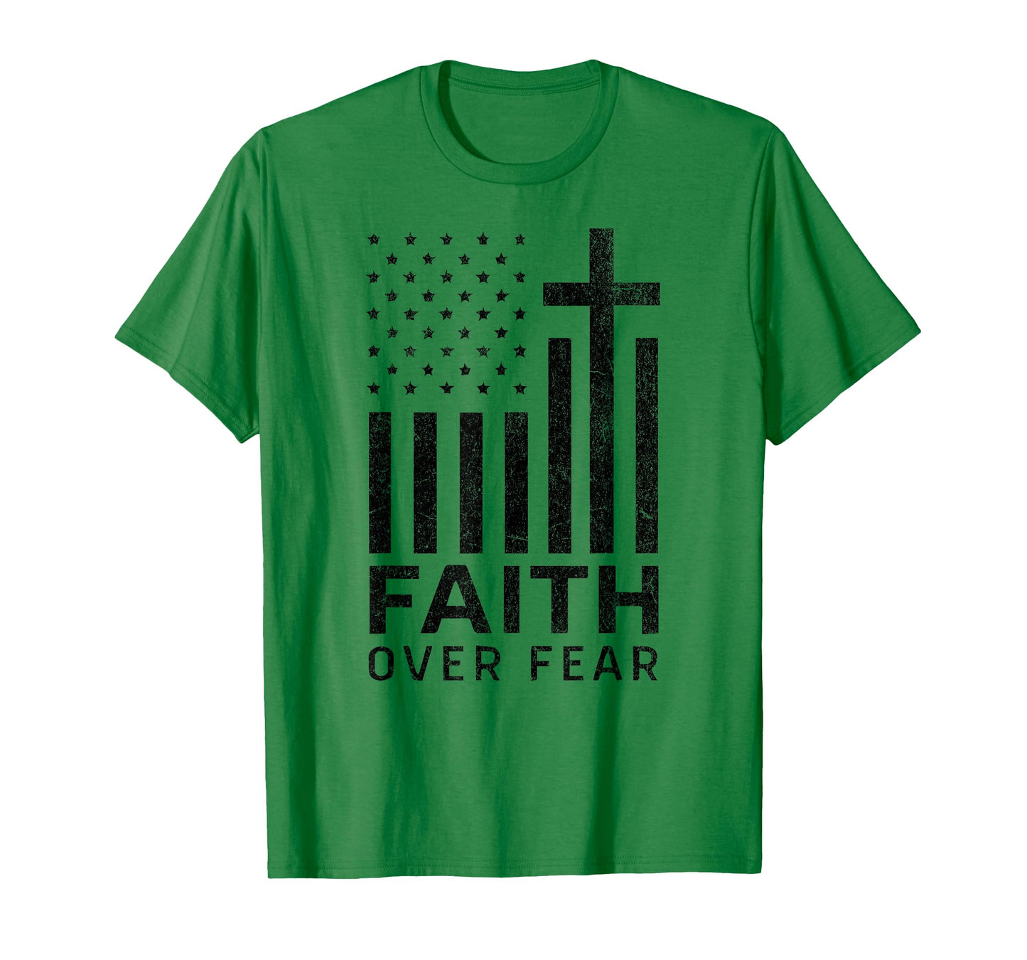Faith Over Fear Cross Patriotic American Flag Jesus Tee T-Shirt