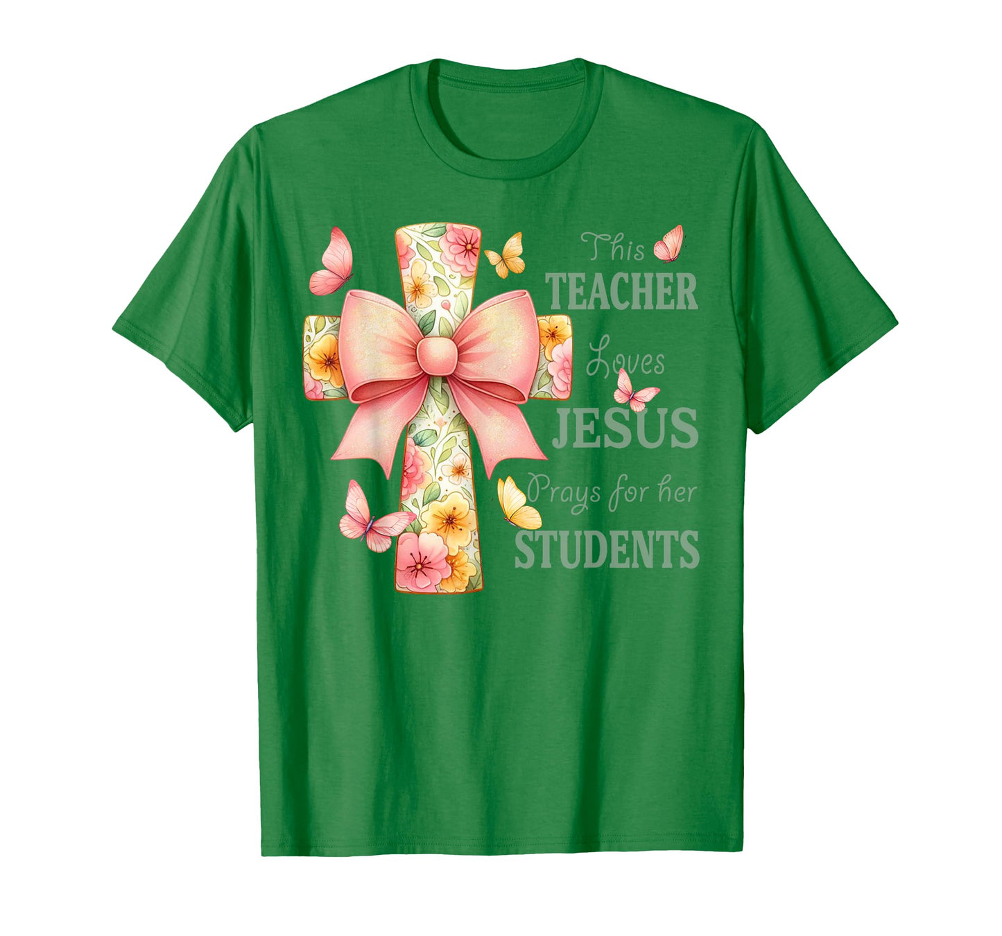 Floral Cross and Butterfly Design for Christian Teachers T-Shirt