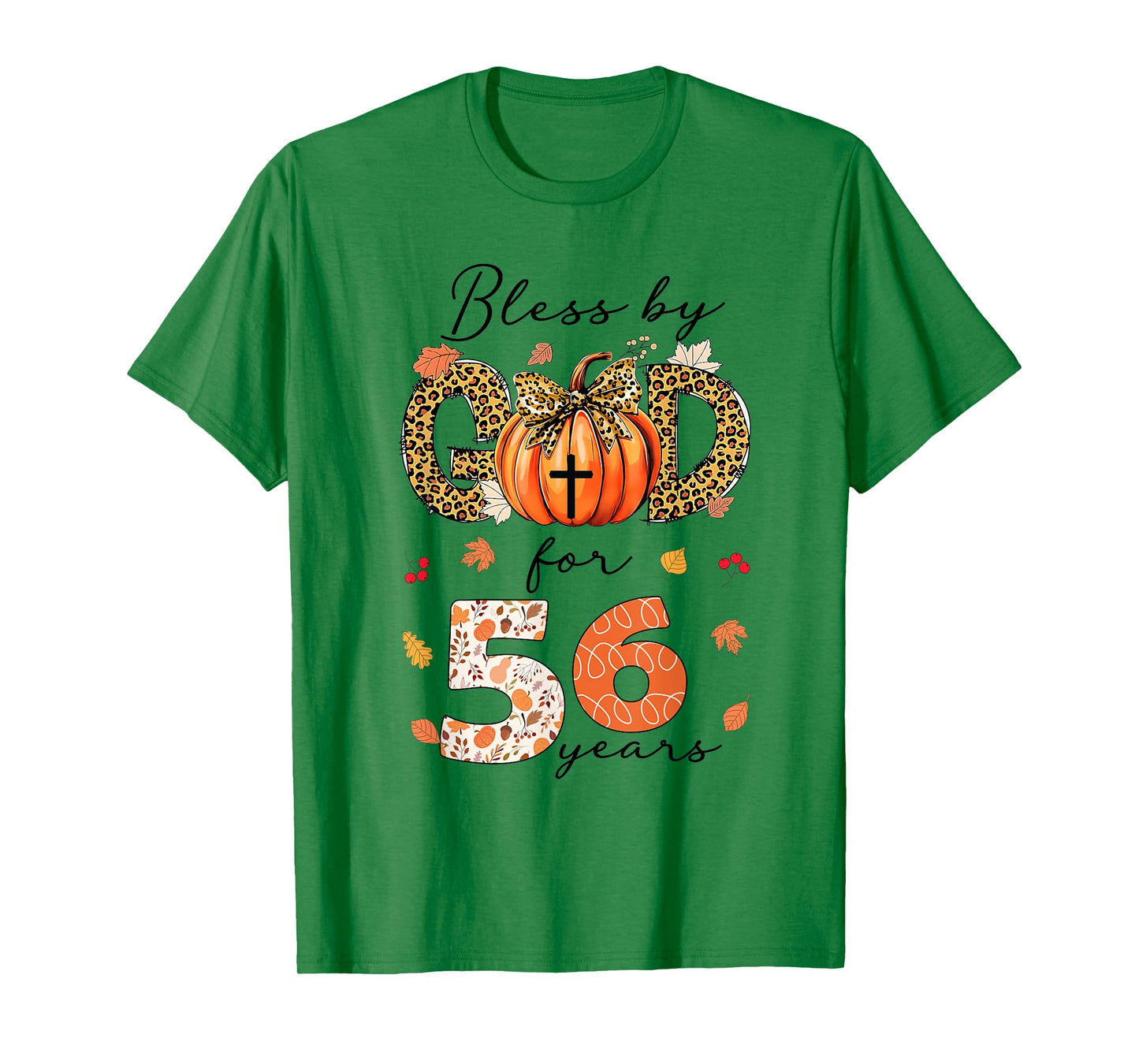 Blessed By God For 56 Years Old Woman Leopard Bow Pumpkin T-Shirt