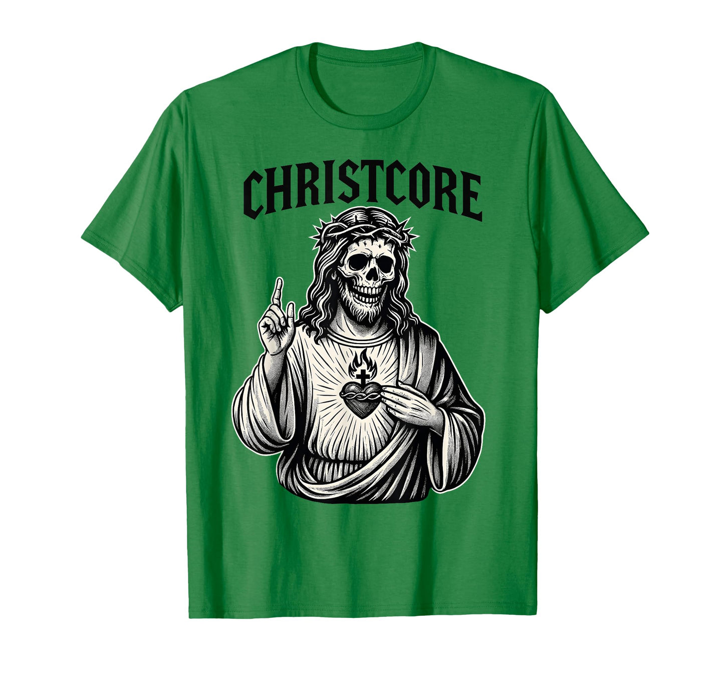 Christcore Skull Jesus Sacred Heart Edgy Christian Metal Art T-Shirt