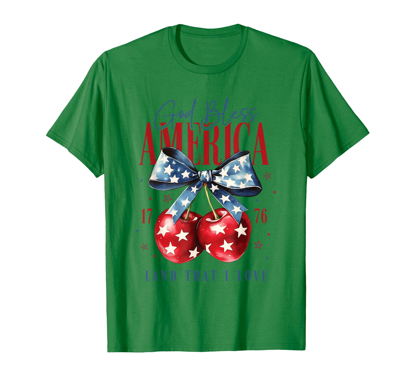 Patriotic Bow and Cherries God Bless America 1776 USA Cherry T-Shirt