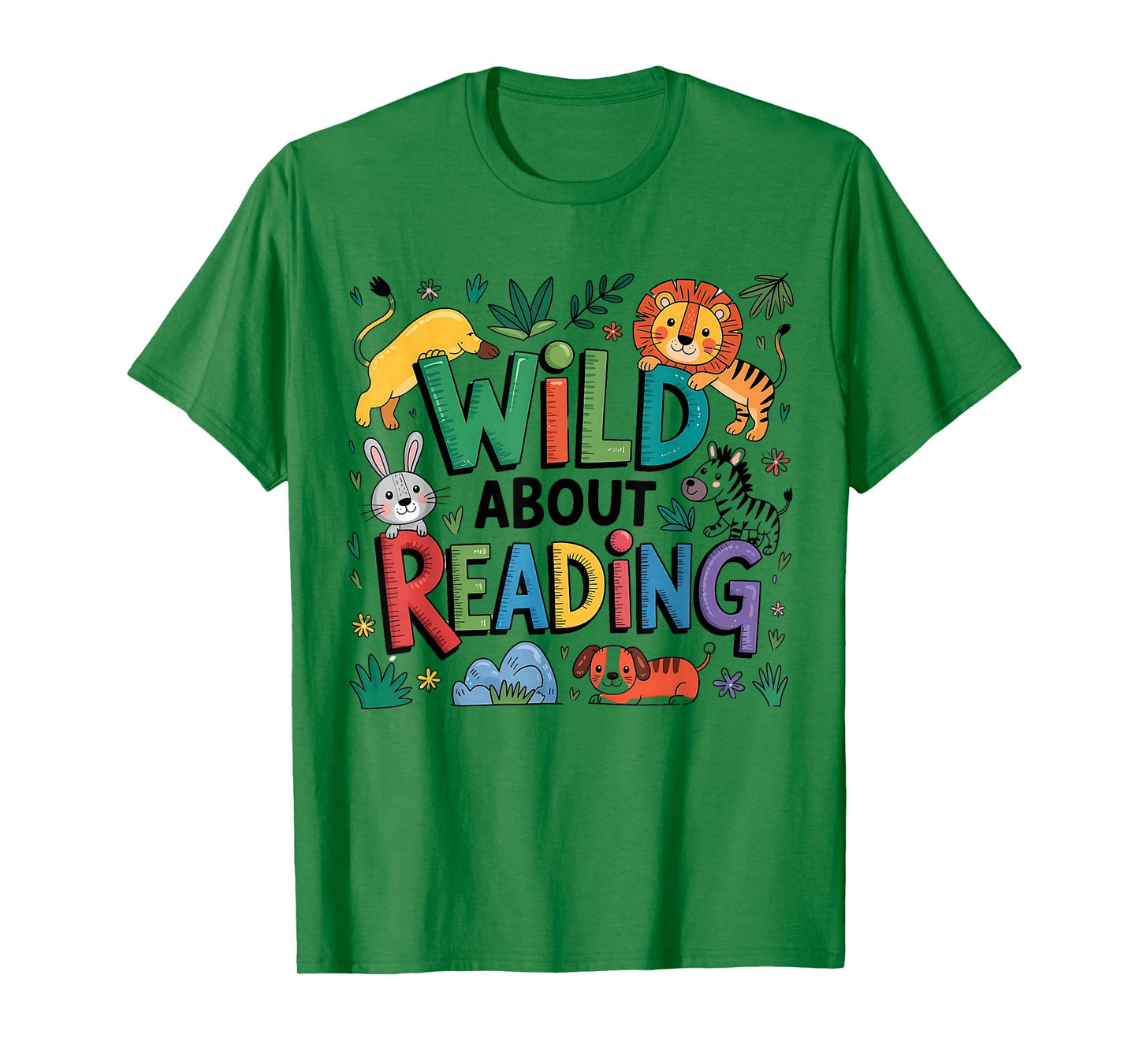 Wild About Reading Kids Animal Book Lover Design T-Shirt