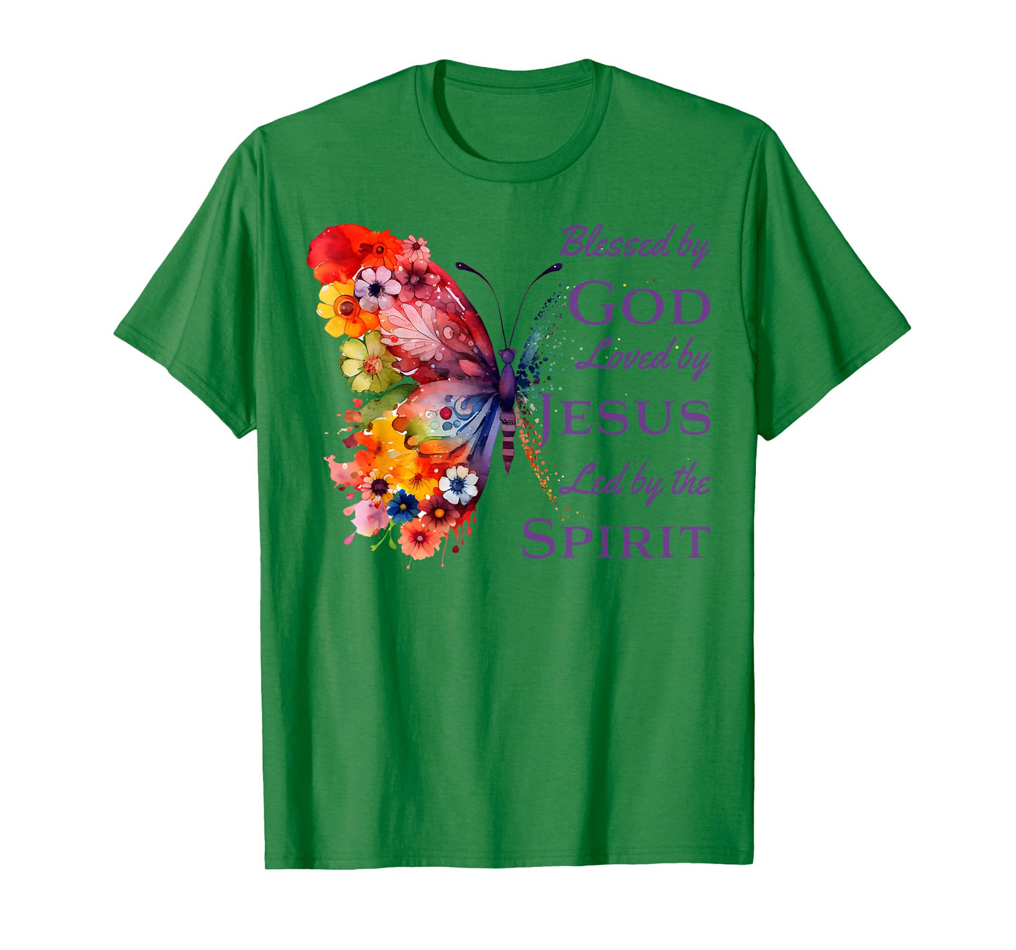 Blessed by God Loved by Jesus Butterfly And Flowers T-Shirt